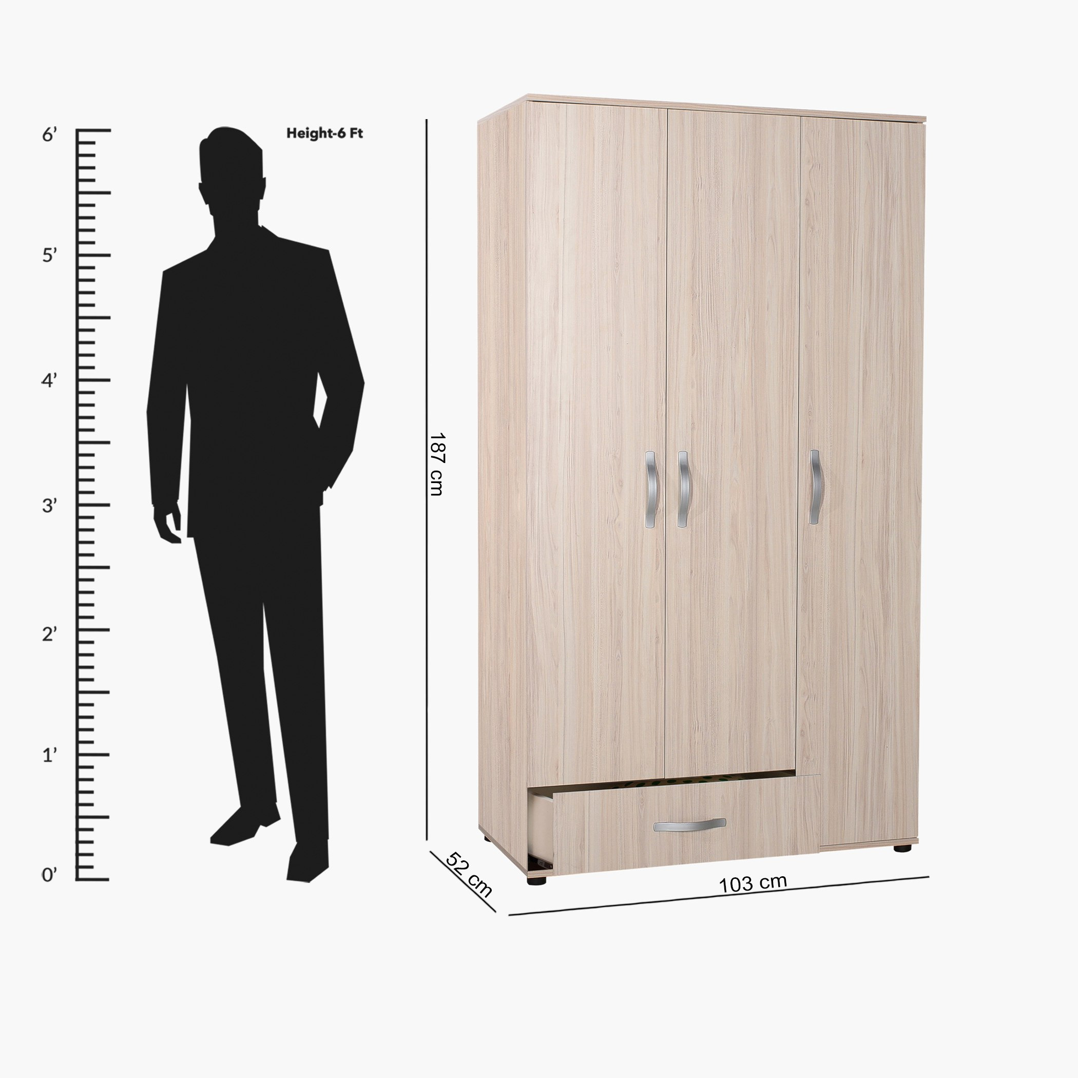 خزانة ملابس 3 أبواب مع درج - دايناميك من موڤو-hbxfurniture-wardrobes-image-5