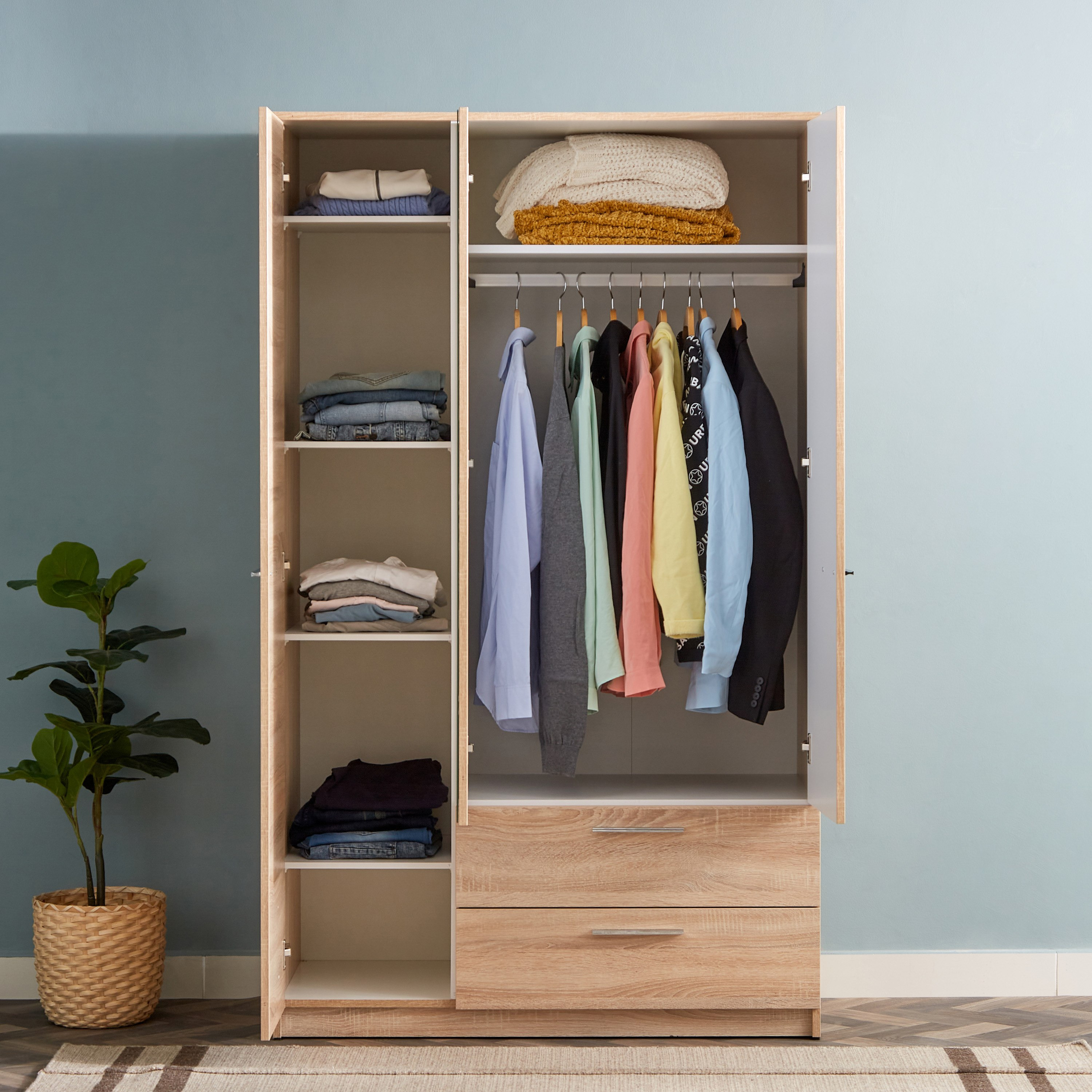 خزانة ملابس 3 أبواب مع مرآة ودرجين - بلس من موڤو-hbxfurniture-wardrobes-image-2
