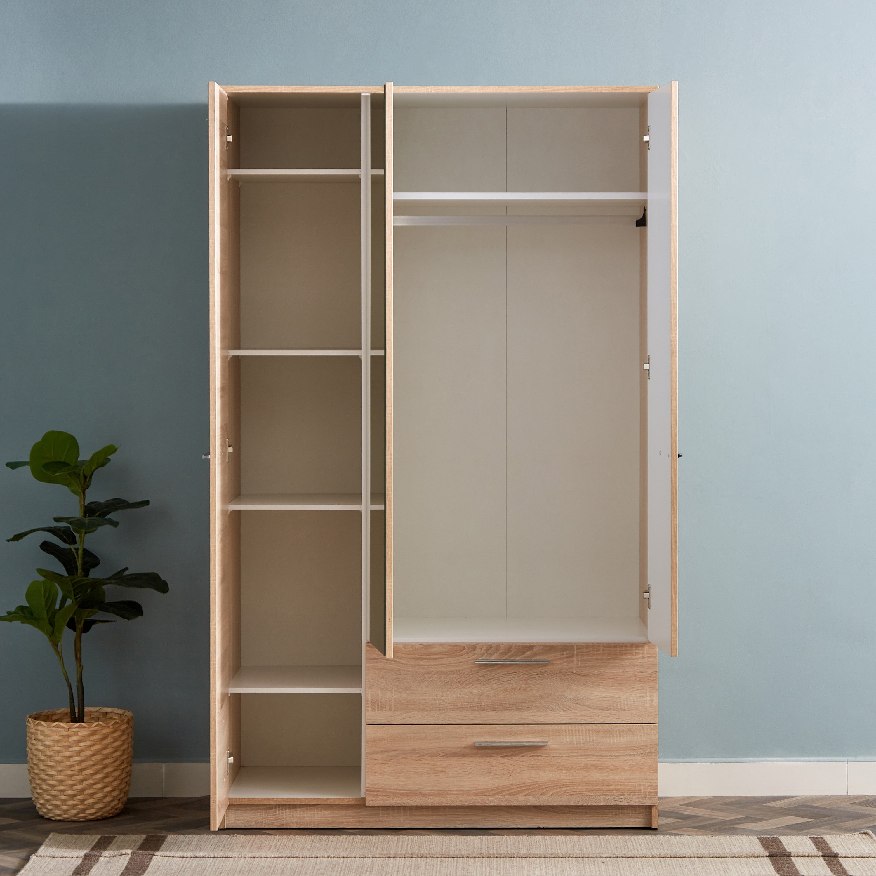 خزانة ملابس 3 أبواب مع مرآة ودرجين - بلس من موڤو-hbxfurniture-wardrobes-image-3