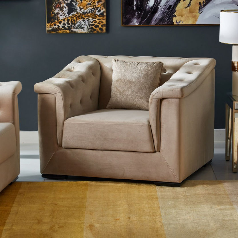 Cinderella 1-Seater Velvet Sofa with Cushion-Armchairs-image-1