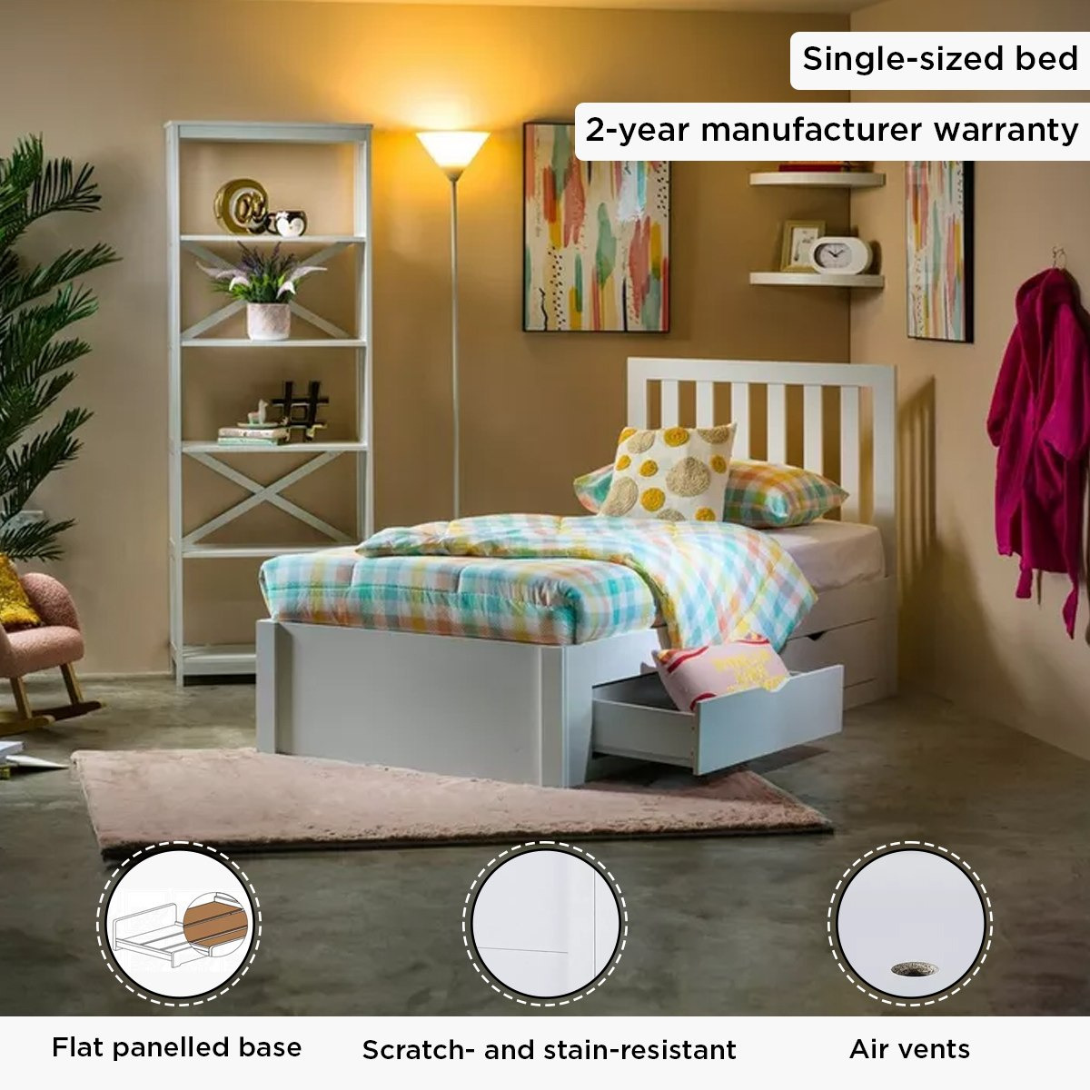 Movo Patara Single Bed with 4 Drawers - 90x200 cm-hbxfurniture-bedsandbedsets-beds-single-image-5