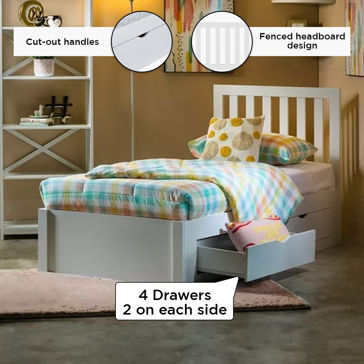 Movo Patara Single Bed with 4 Drawers - 90x200 cm-hbxfurniture-bedsandbedsets-beds-single-image-6