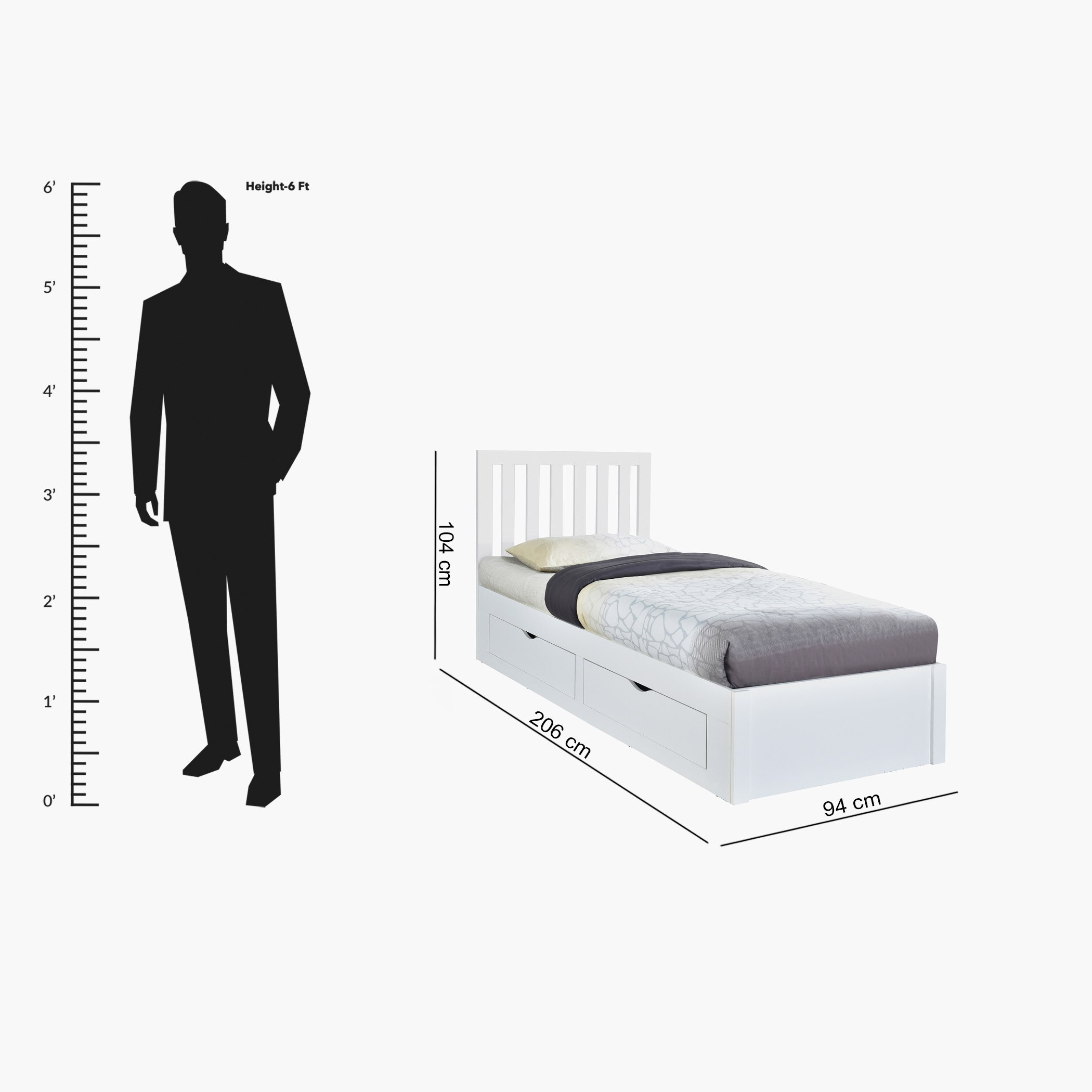Movo Patara Single Bed with 4 Drawers - 90x200 cm-hbxfurniture-bedsandbedsets-beds-single-image-12