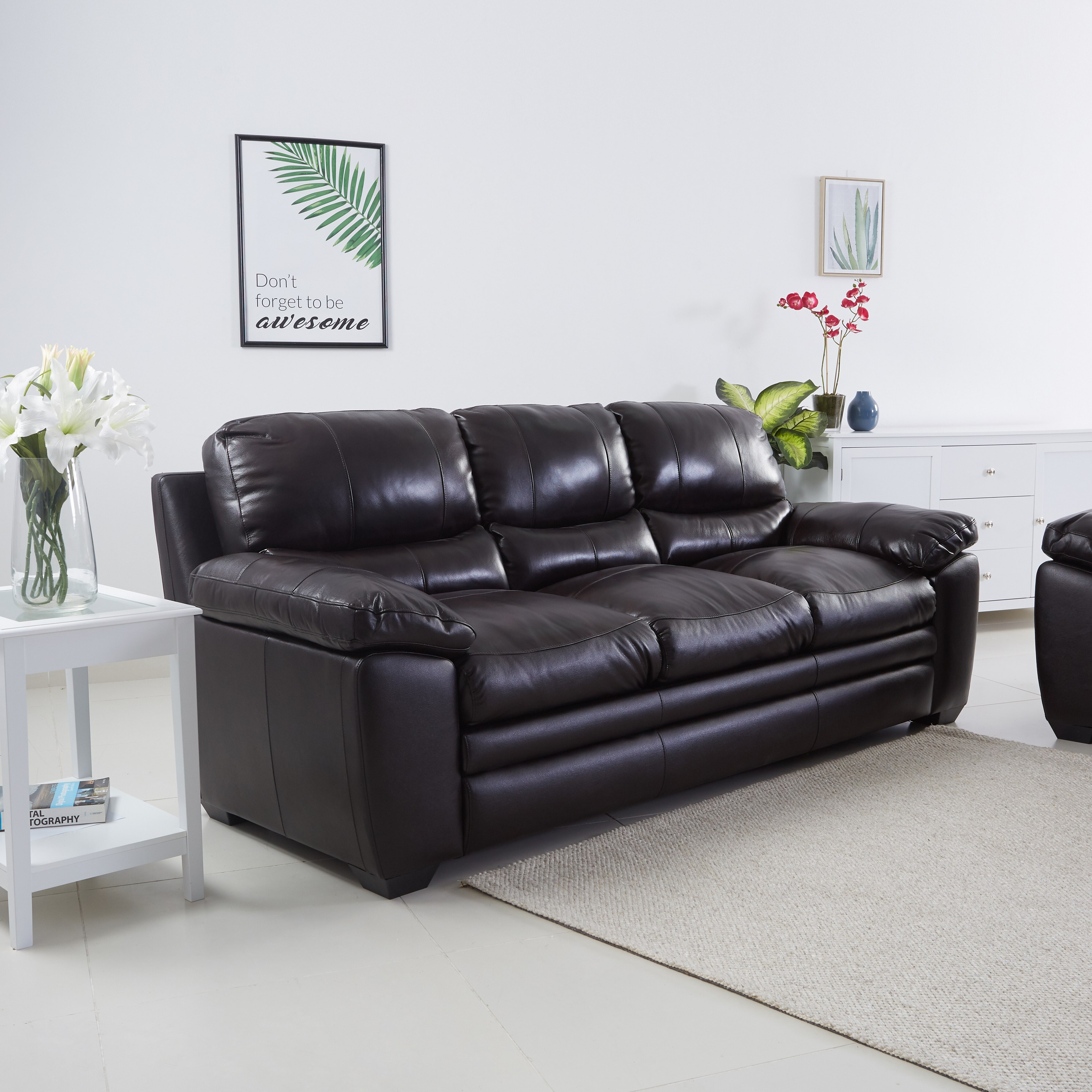 Pillow top leather hot sale sofa