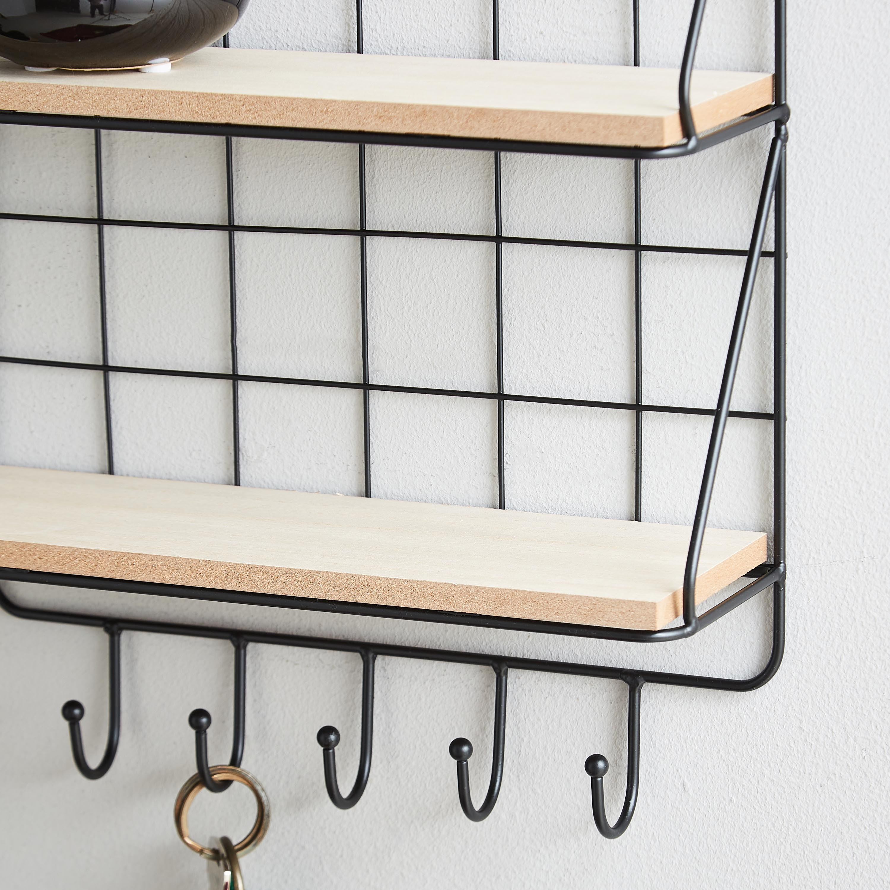 رف طابقين بحامل مفاتيح من جريد-hbxfurniture-mediaunitsandstorage-wallshelves-image-3