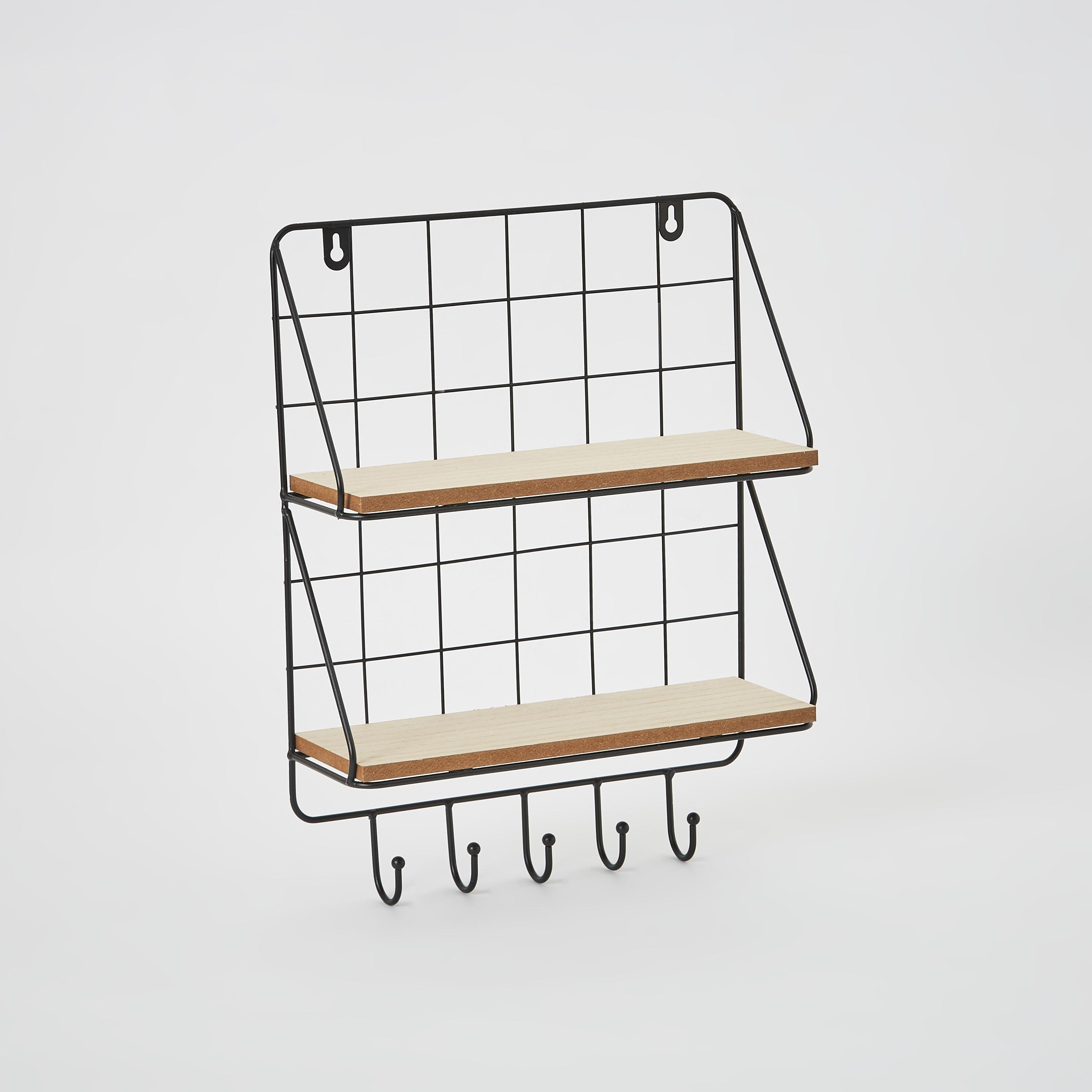 رف طابقين بحامل مفاتيح من جريد-hbxfurniture-mediaunitsandstorage-wallshelves-image-5