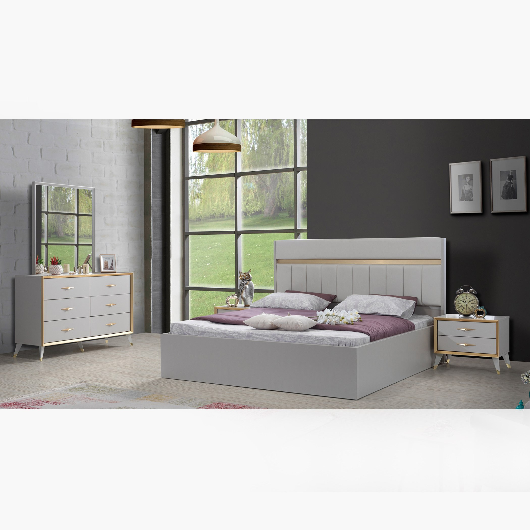 طقم غرفة نوم كينج 5 قطع من مايفير - 180x200 سم-hbxbedroom-bedsandbedsets-bedroomsets-king-image-1