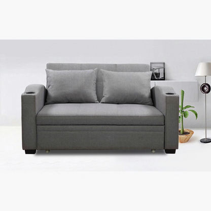 Morgan 2-Seater Fabric Pull-Out Sofa Bed with 2 Cup Holders & Cushions