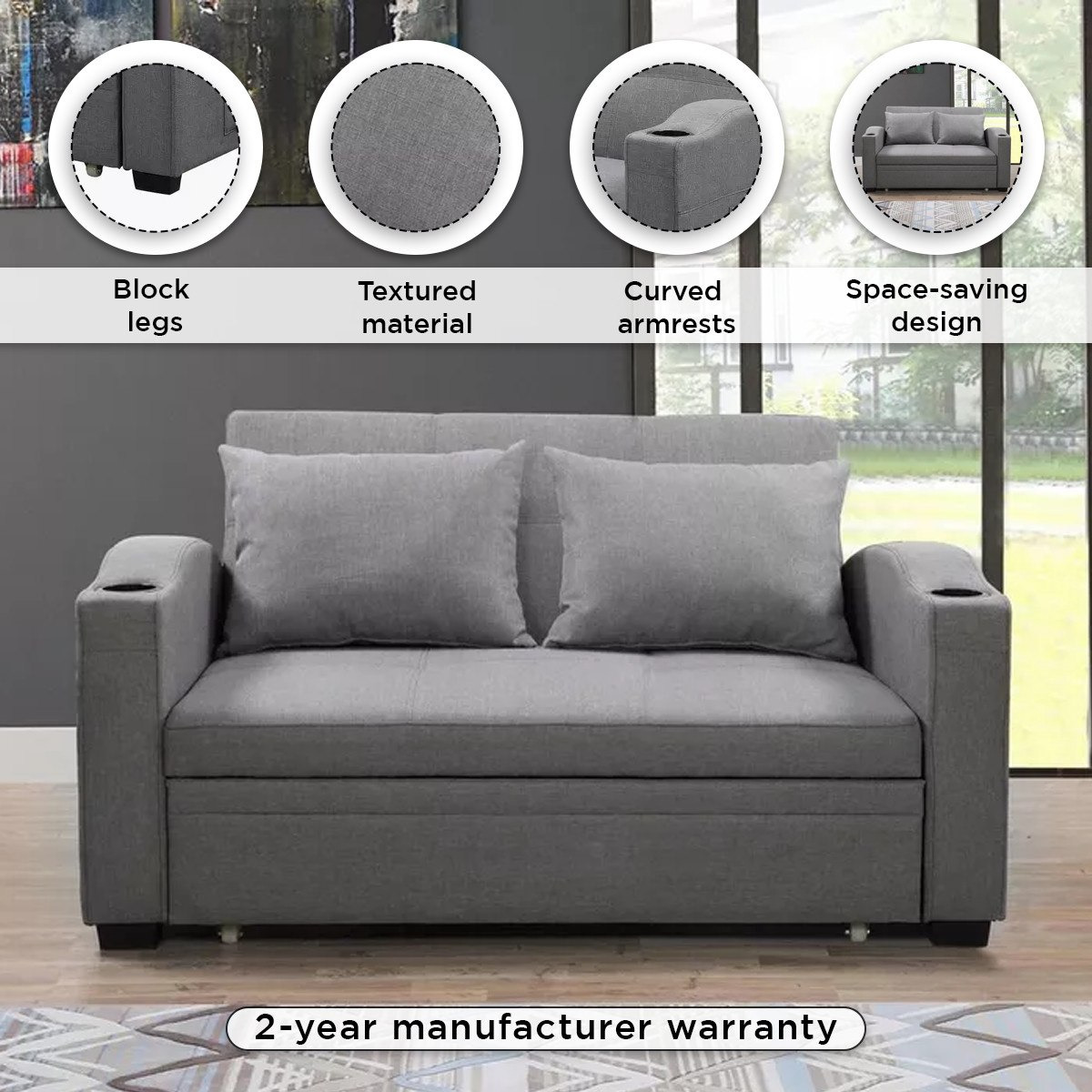 Morgan 2 Seater Fabric Pull Out Sofa Bed