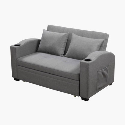 Morgan 2-Seater Fabric Pull-Out Sofa Bed with 2 Cup Holders & Cushions