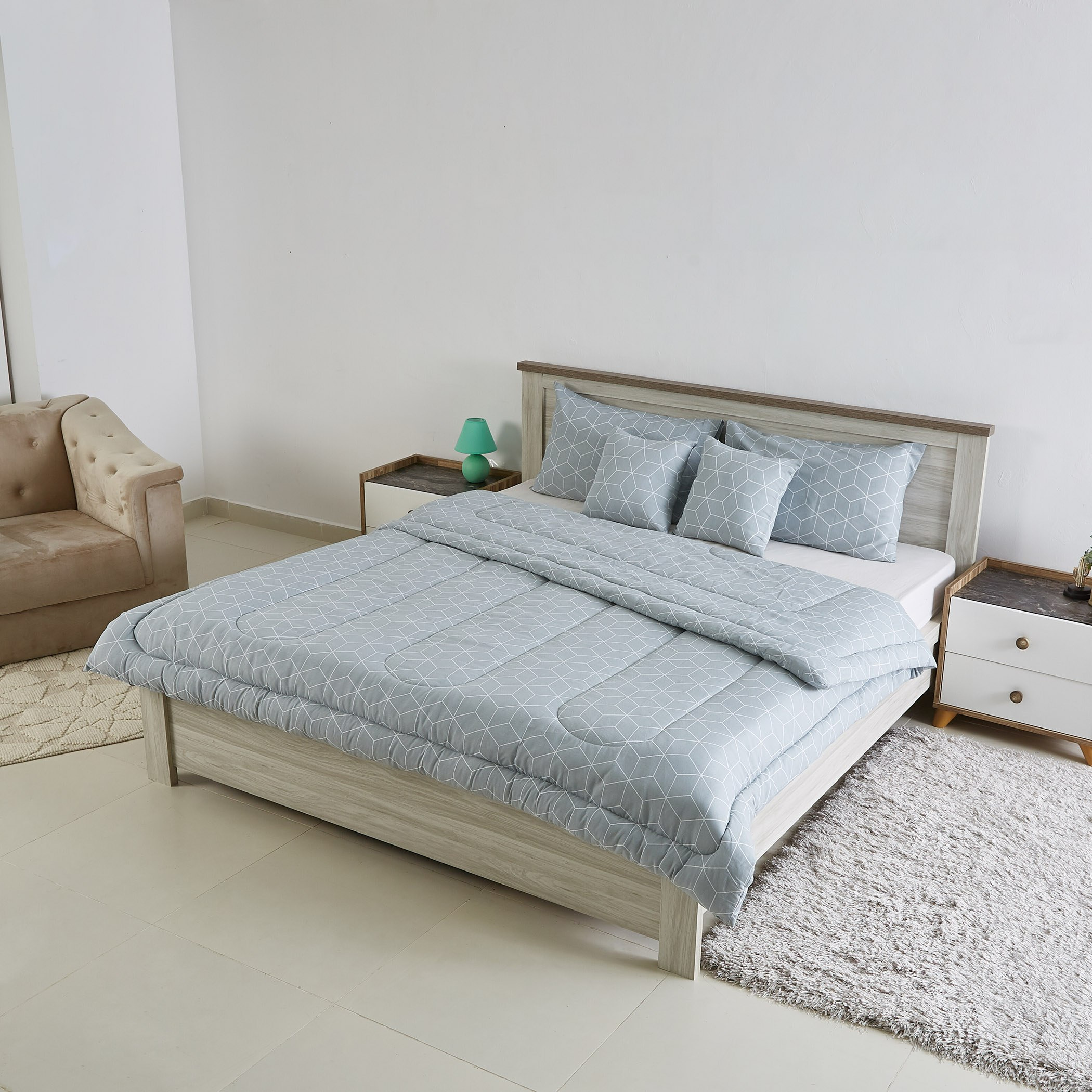 طقم ألحفة وبياضات بطبعات مكعبات مقاس كوين من جيان- 5 قطع 200x240 سم-PROMO_HB_AE_B1G1_250925-image-1