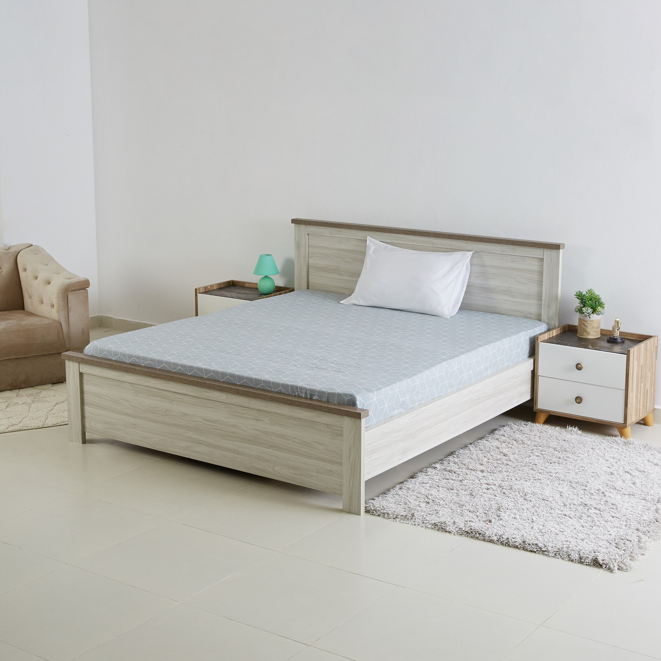 شرشف مطّاطي كوين بطبعات مكعّبات من جيان - 150x200 سم-hbxhomeware-bedding-fittedsheets-image-5