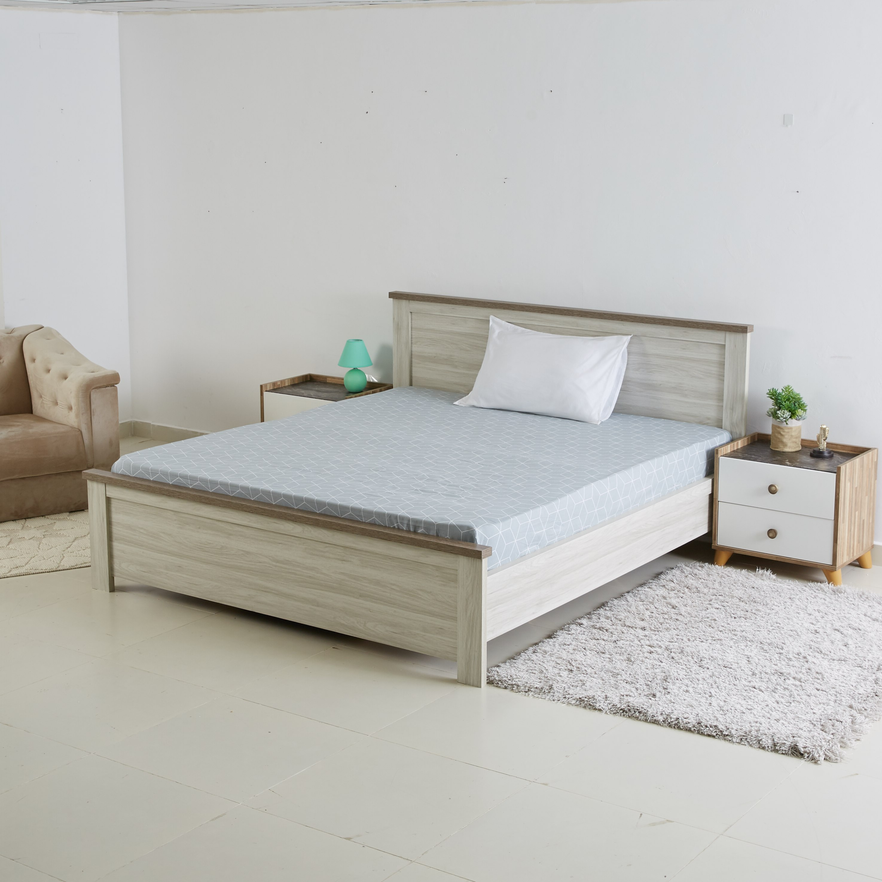 شرشف مطّاطي كينج بطبعات مكعّبات من جيان - 180x200 سم-hbxhomeware-bedding-fittedsheets-image-5