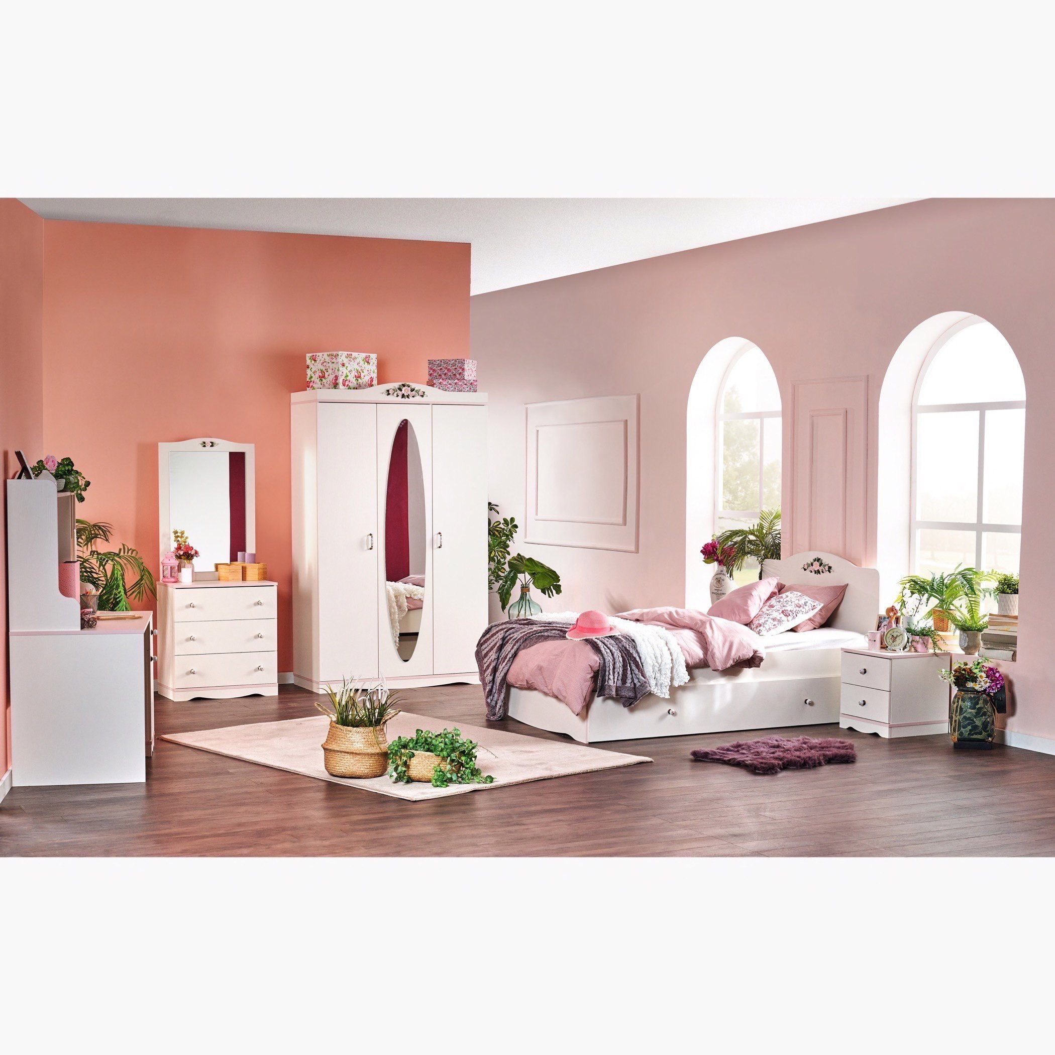 مرآة بتفاصيل أزهار بدون طاولة تزيين من كاميليا-hbxfurniture-kidsroom-kidsdressersandmirrors-image-8