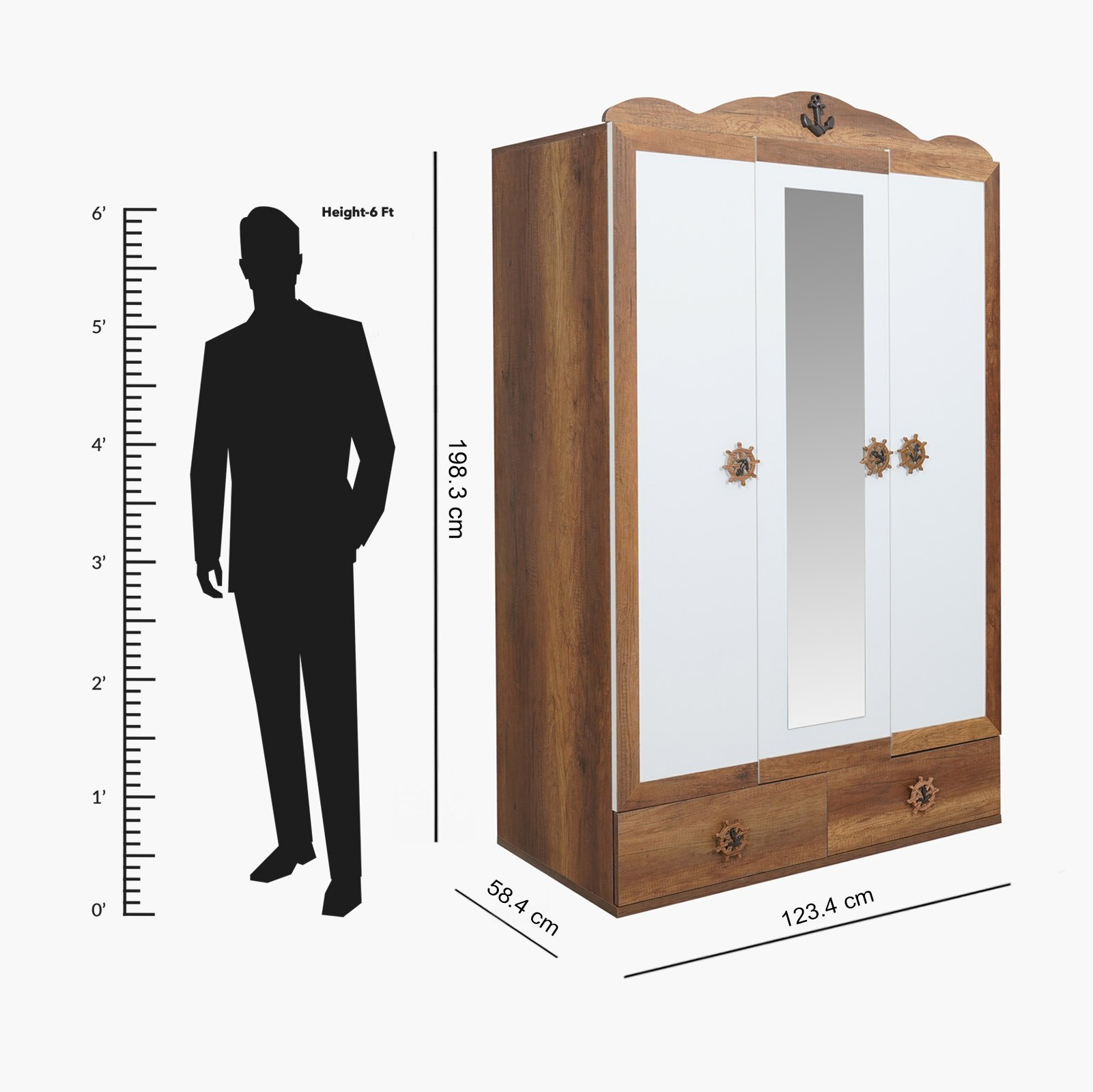 خزانة ملابس 3 أبواب بدرجين ومرآة - كابتن من موڤو-hbxfurniture-wardrobes-image-6