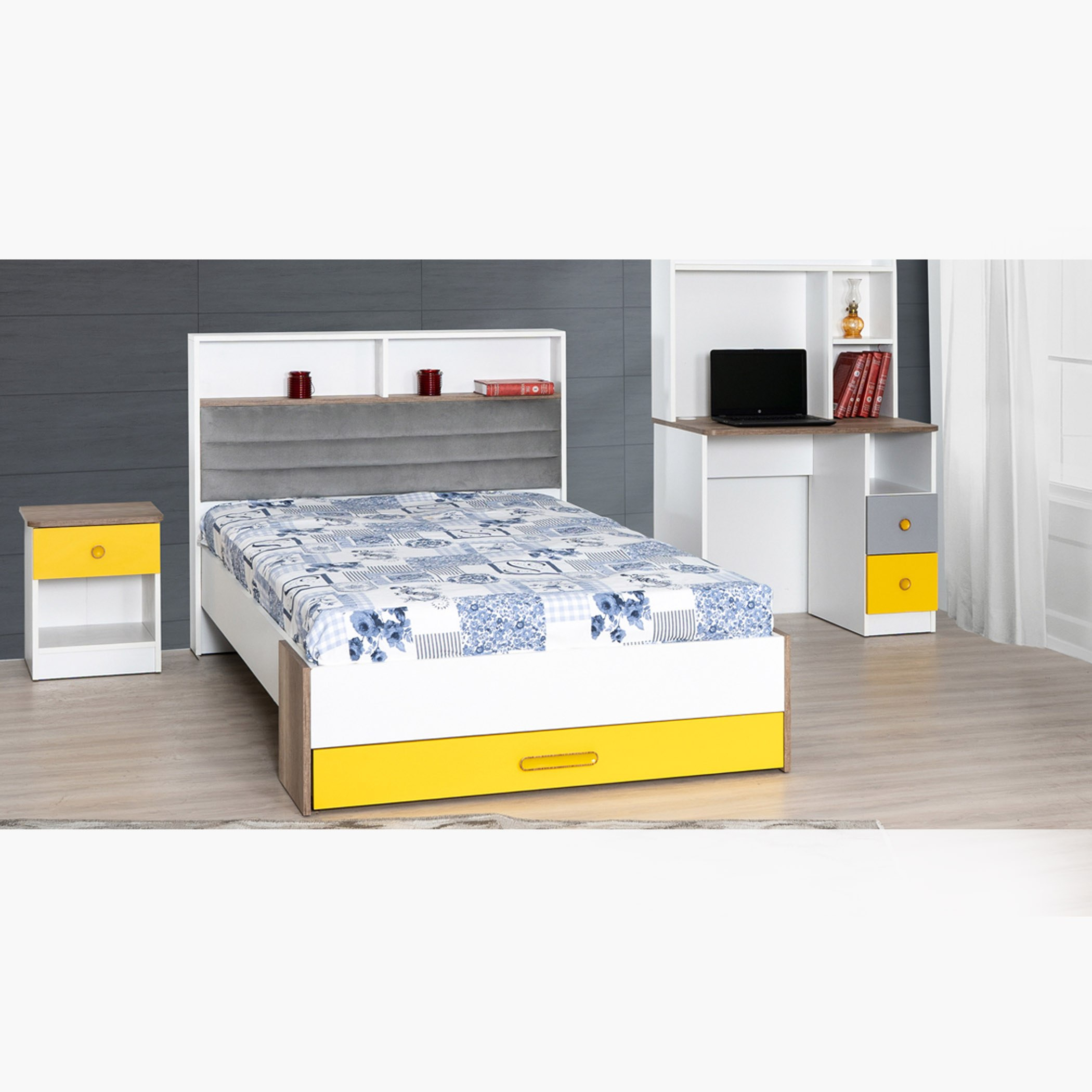 سرير فردي بلوح رأسي بمساحة تخزين ودرج من صني-hbxfurniture-bedsandbedsets-beds-single-image-1
