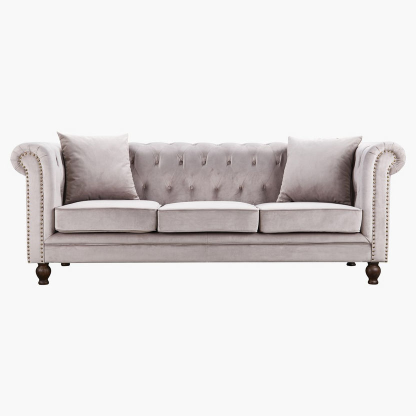 Sofia 3-Seater Tufted Velvet Sofa with 2 Cushions-Sofas-image-0