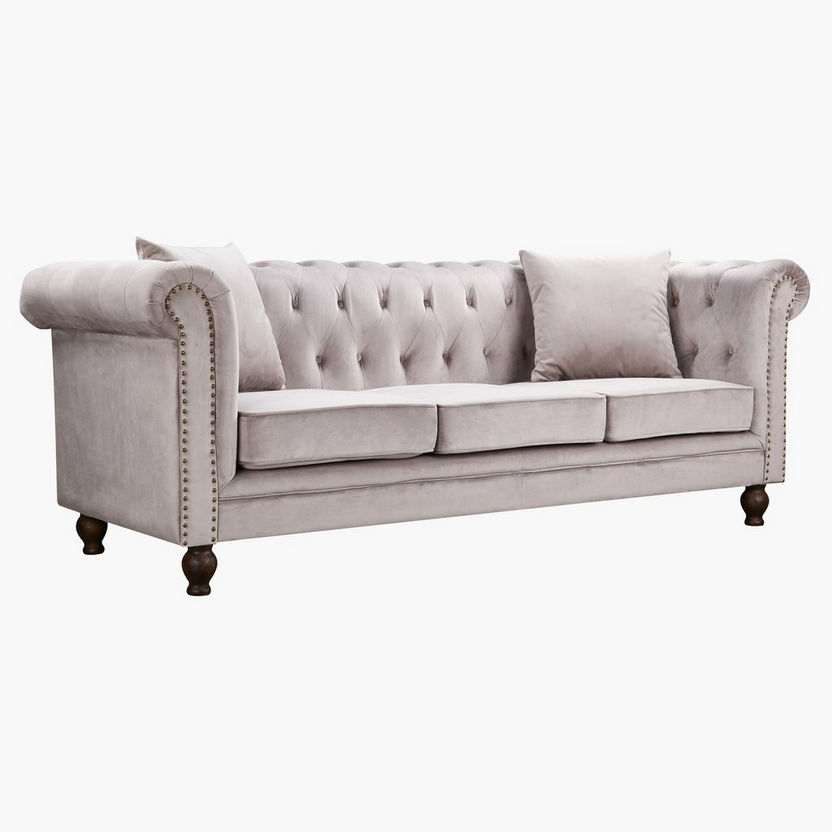 Sofia 3-Seater Tufted Velvet Sofa with 2 Cushions-Sofas-image-1