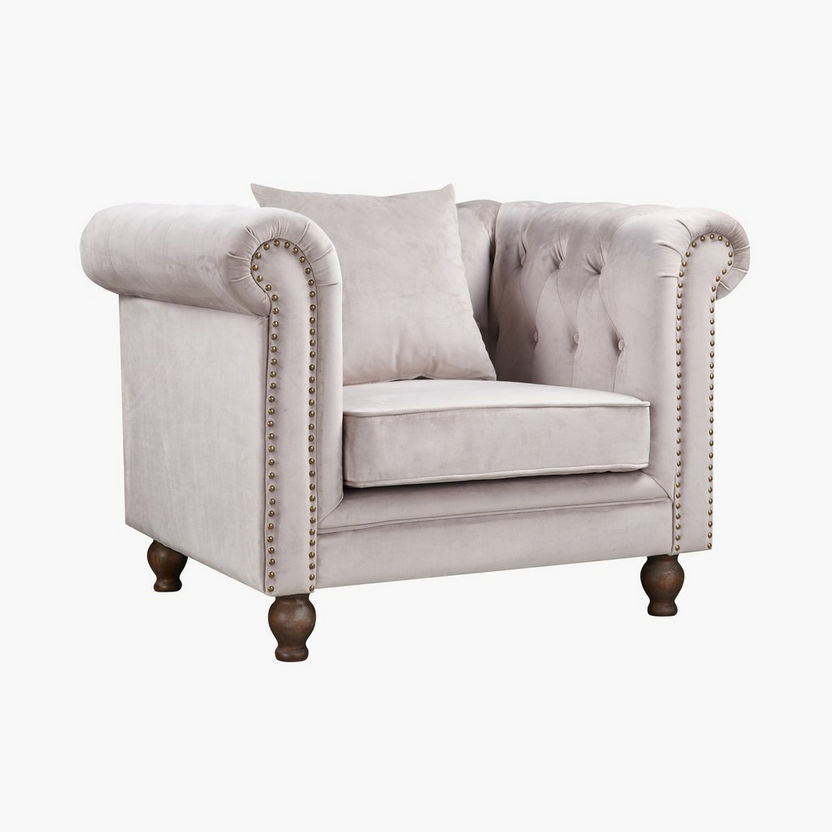 Sofia 1-Seater Tufted Velvet Armchair with Cushion-Sofas-image-1