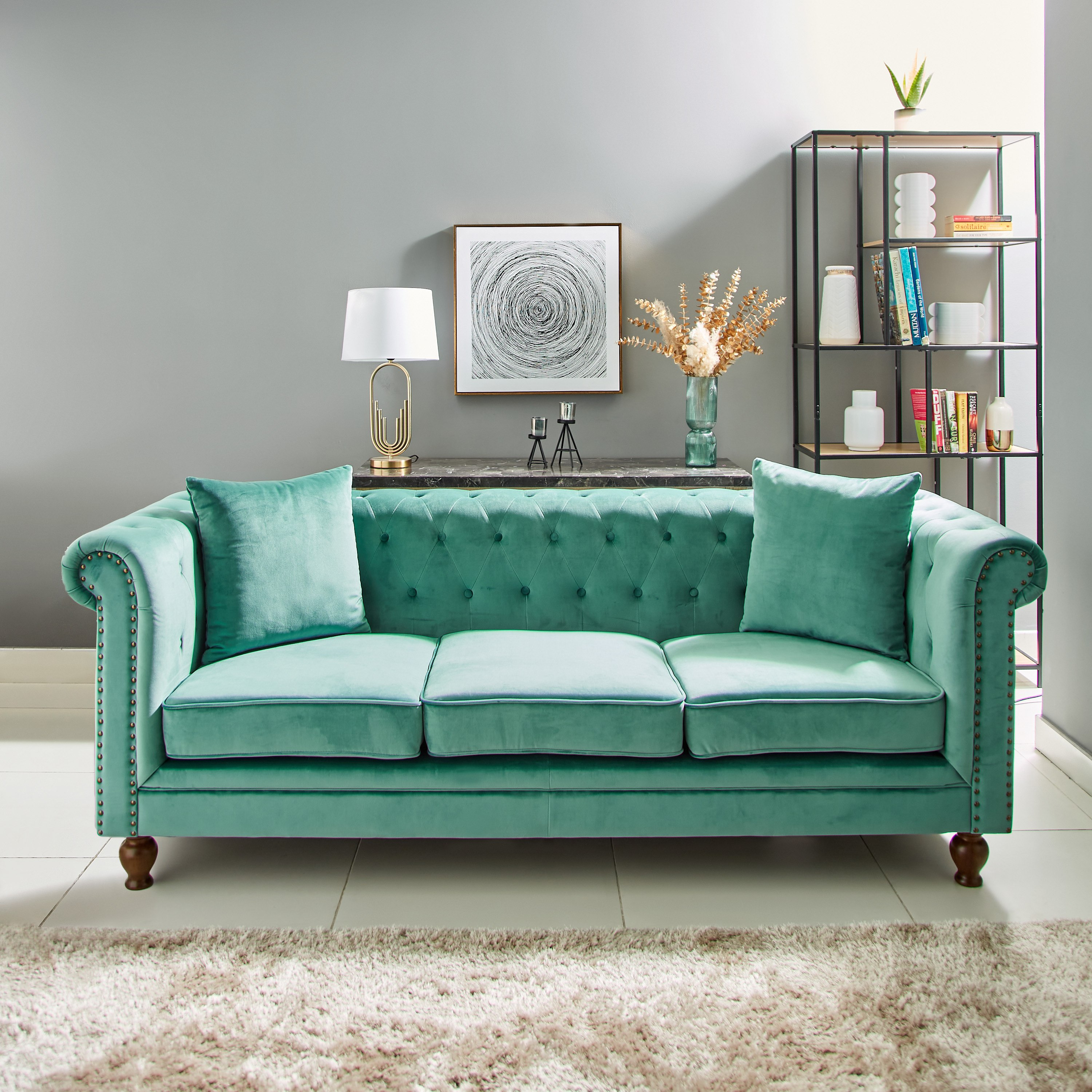 كنبة مخمل معنقدة 3 مقاعد مع وسادتين من صوفيا-hbxlivingroom-sofasandarmchairs-sofas-image-1