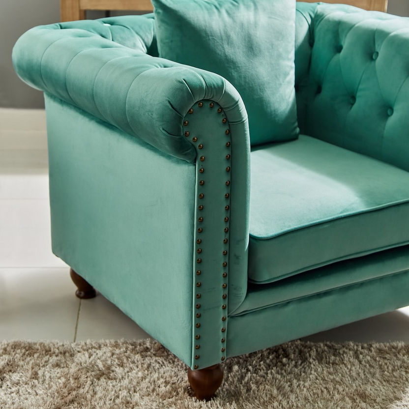 Sofia 1-Seater Tufted Velvet Armchair with Cushion-Sofas-image-2