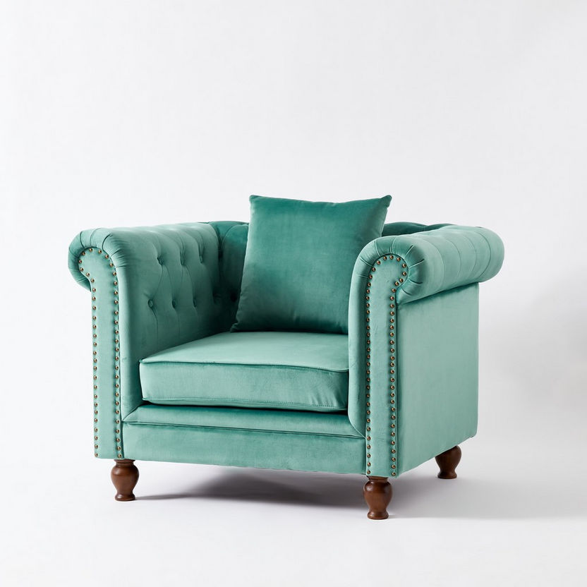 Sofia 1-Seater Tufted Velvet Armchair with Cushion-Sofas-image-6