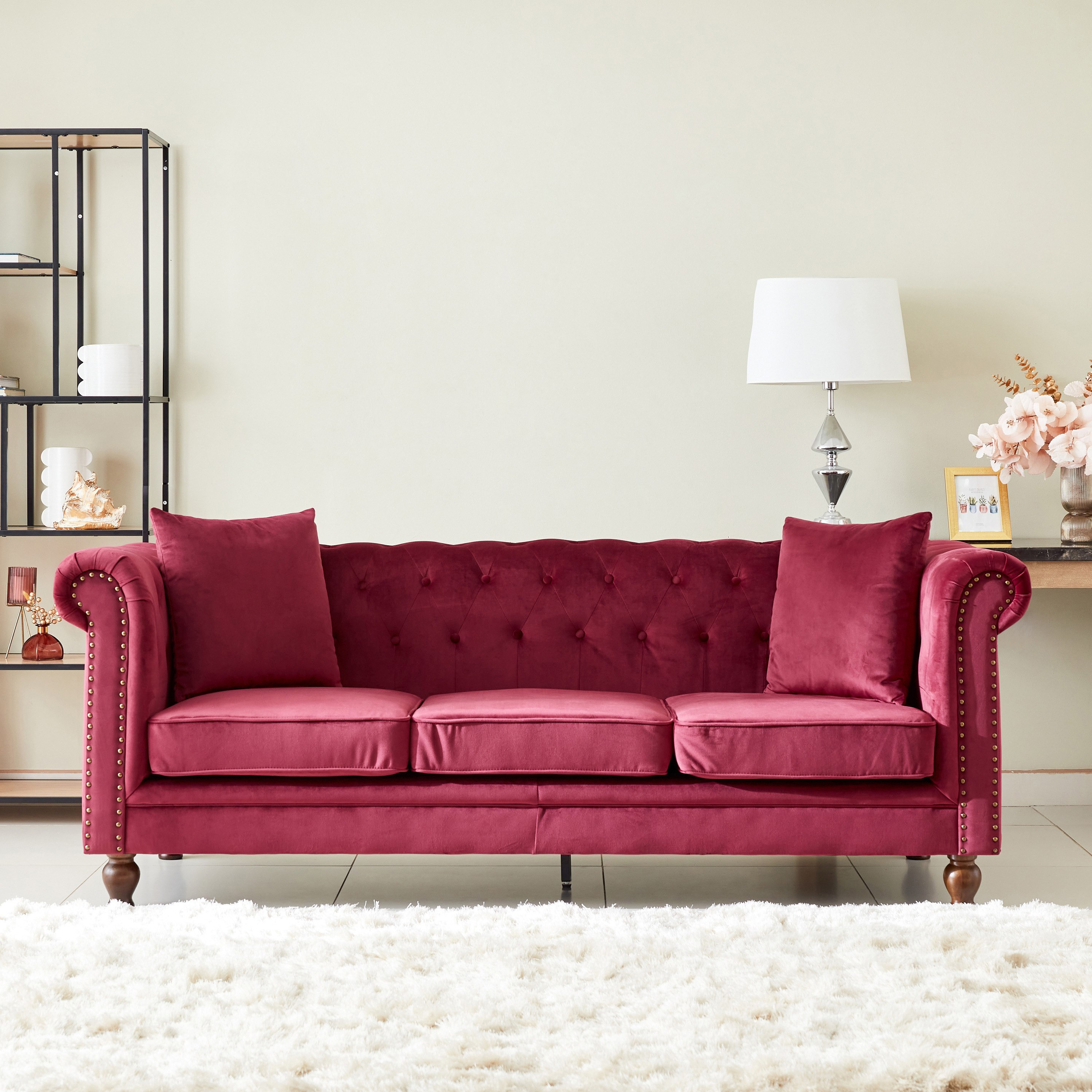 كنبة مخمل معنقدة 3 مقاعد مع وسادتين من صوفيا-hbxlivingroom-sofasandarmchairs-sofas-image-1
