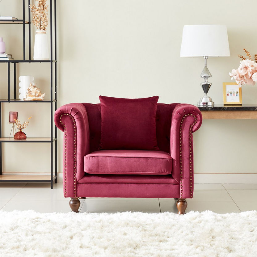 Sofia 1-Seater Tufted Velvet Armchair with Cushion-Armchairs-image-0