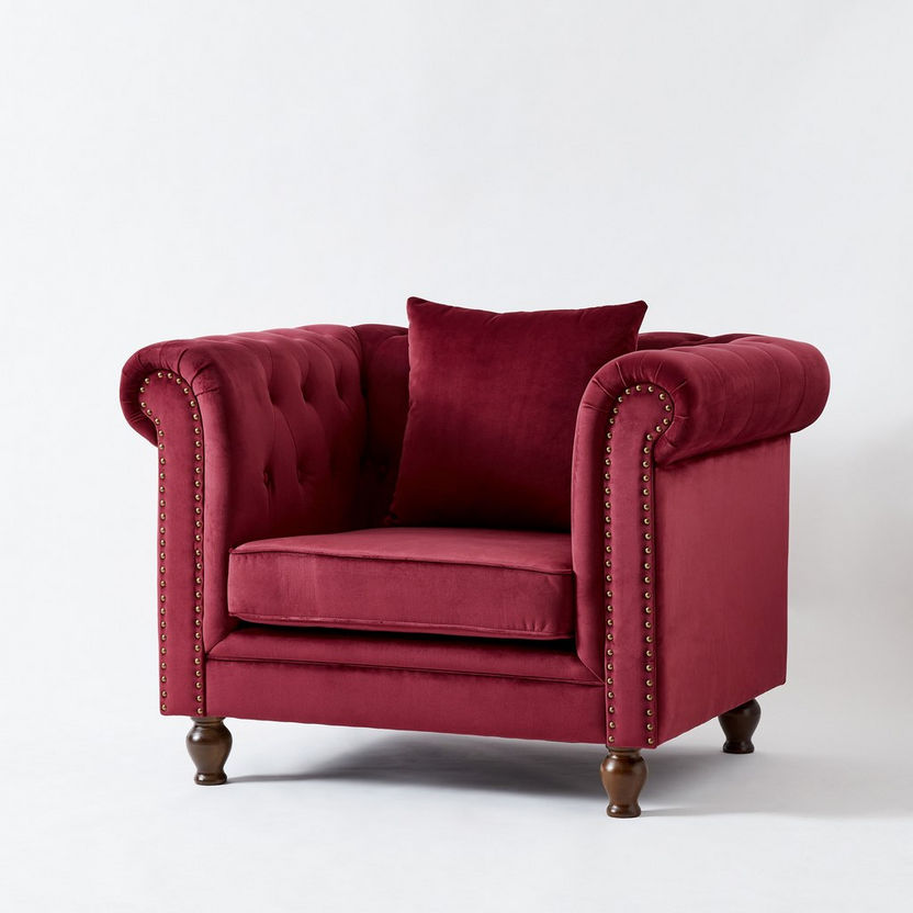 Sofia 1-Seater Tufted Velvet Armchair with Cushion-Armchairs-image-7