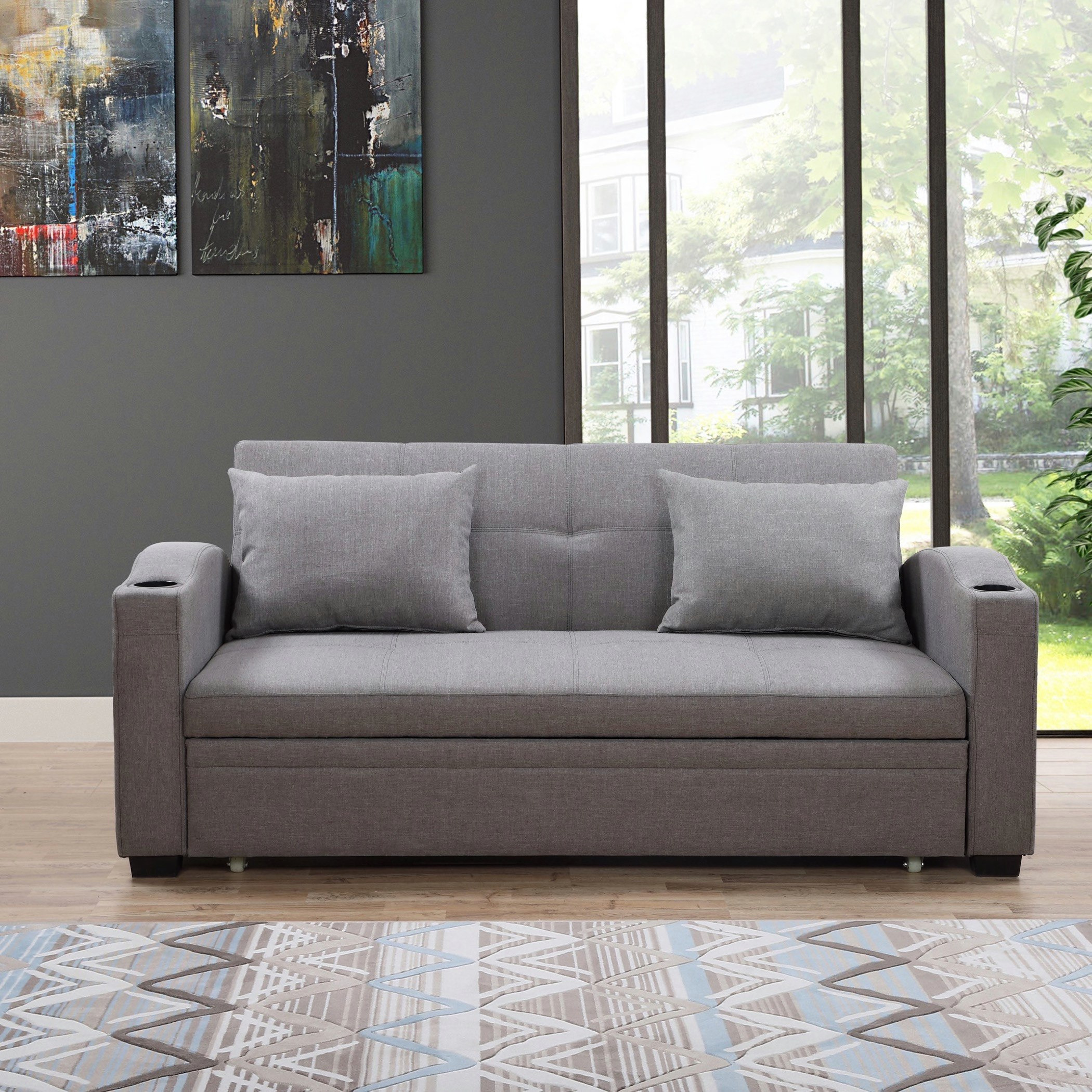 كنبة سرير قماشيّة تسحب للخارج 3 مقاعد مع 2 حامل أكواب ووسائد من مورجان-hbxlivingroom-sofasandarmchairs-sofas-image-2