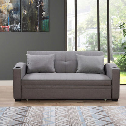 Morgan 3-Seater Fabric Pull-Out Sofa Bed with 2 Cup Holders & Cushions