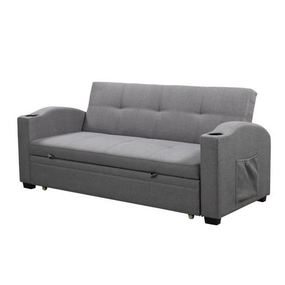 Morgan 3-Seater Fabric Pull-Out Sofa Bed with 2 Cup Holders & Cushions