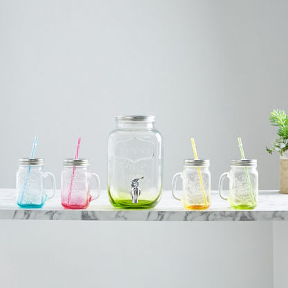 Cooler Glass Beverage Dispenser with 4-Piece Mason Jars