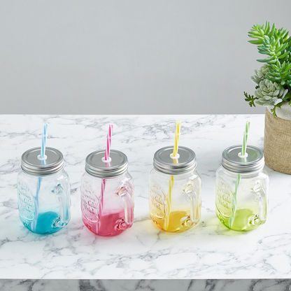 Cooler Glass Beverage Dispenser with 4-Piece Mason Jars
