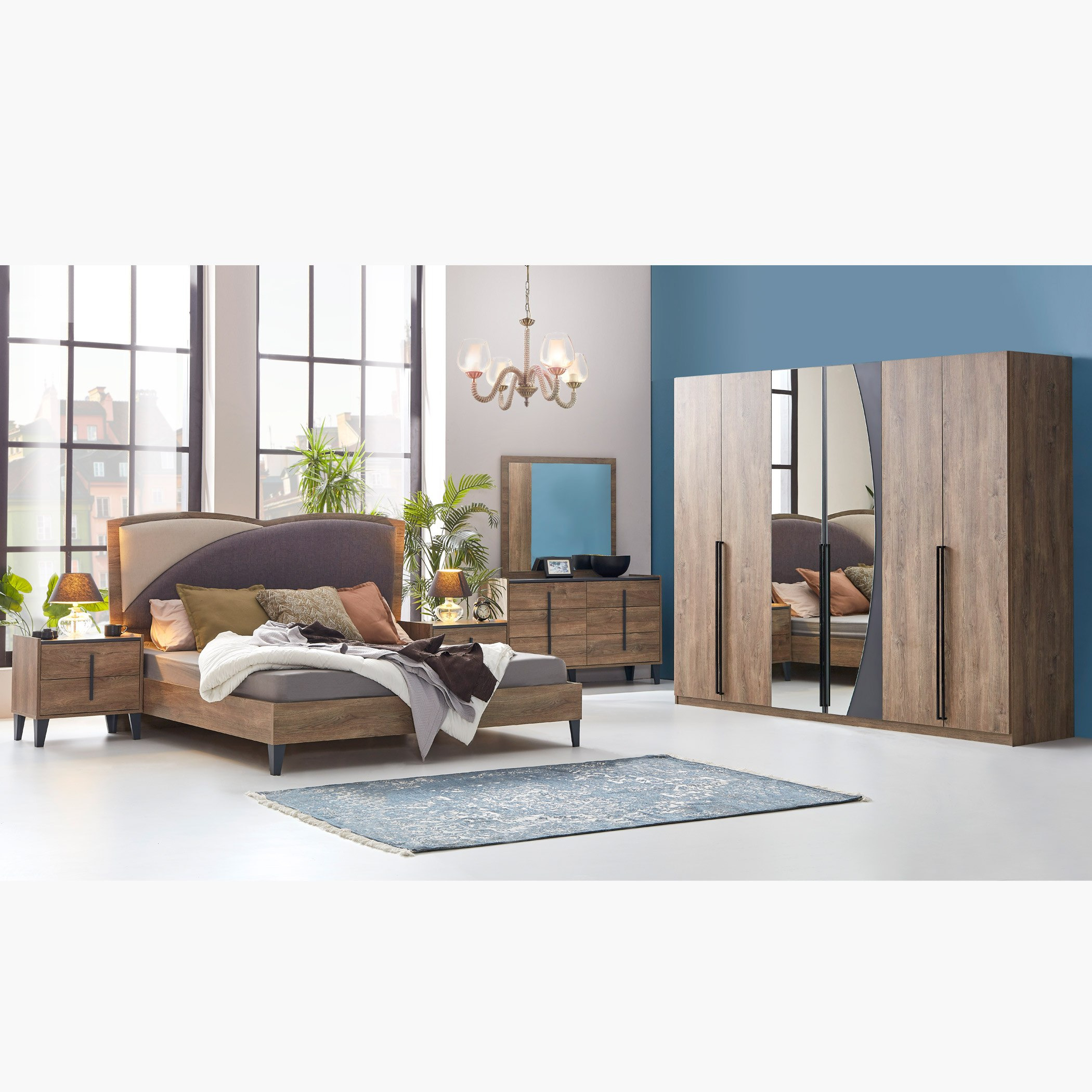طقم غرفة نوم كينج 5 قطع من أنتيك - 180x200 سم-hbxbedroom-bedsandbedsets-bedroomsets-king-image-1