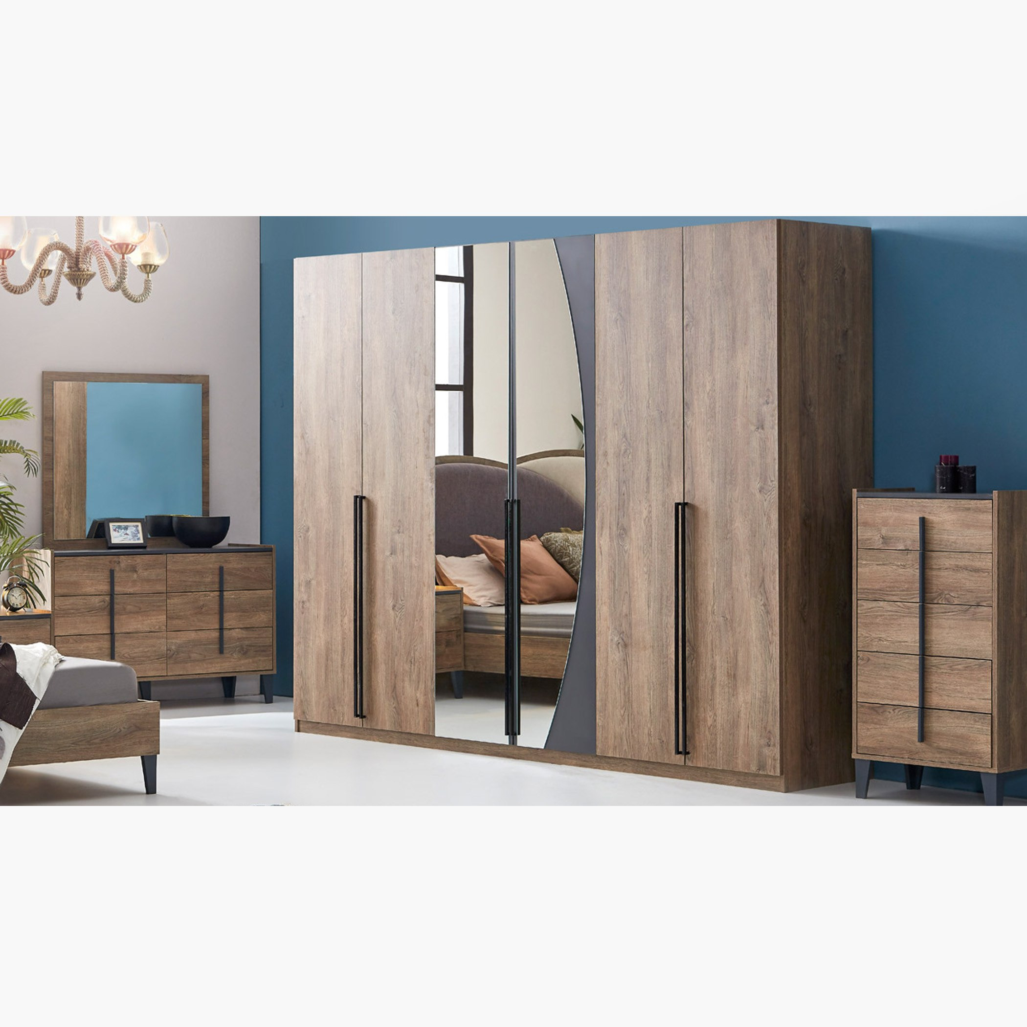 خزانة ملابس بستة أبواب مع مرآتين أنتيك-hbxfurniture-wardrobes-image-1