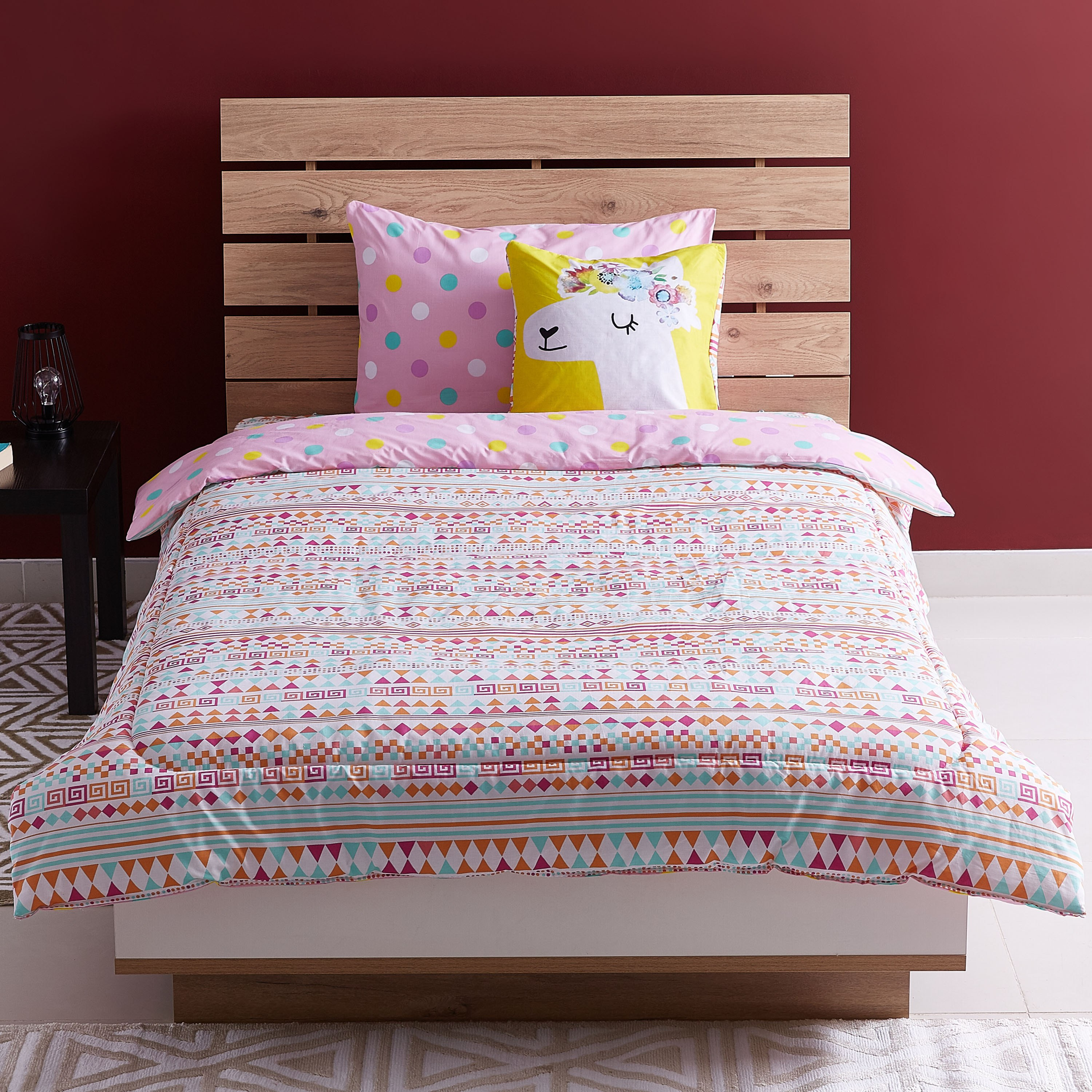 طقم ألحفة وبياضات مقاس مزدوج 4 قطع بطبعات لاما - 160x220 سم-hbxhomeware-hbxkidsandyouth-image-1