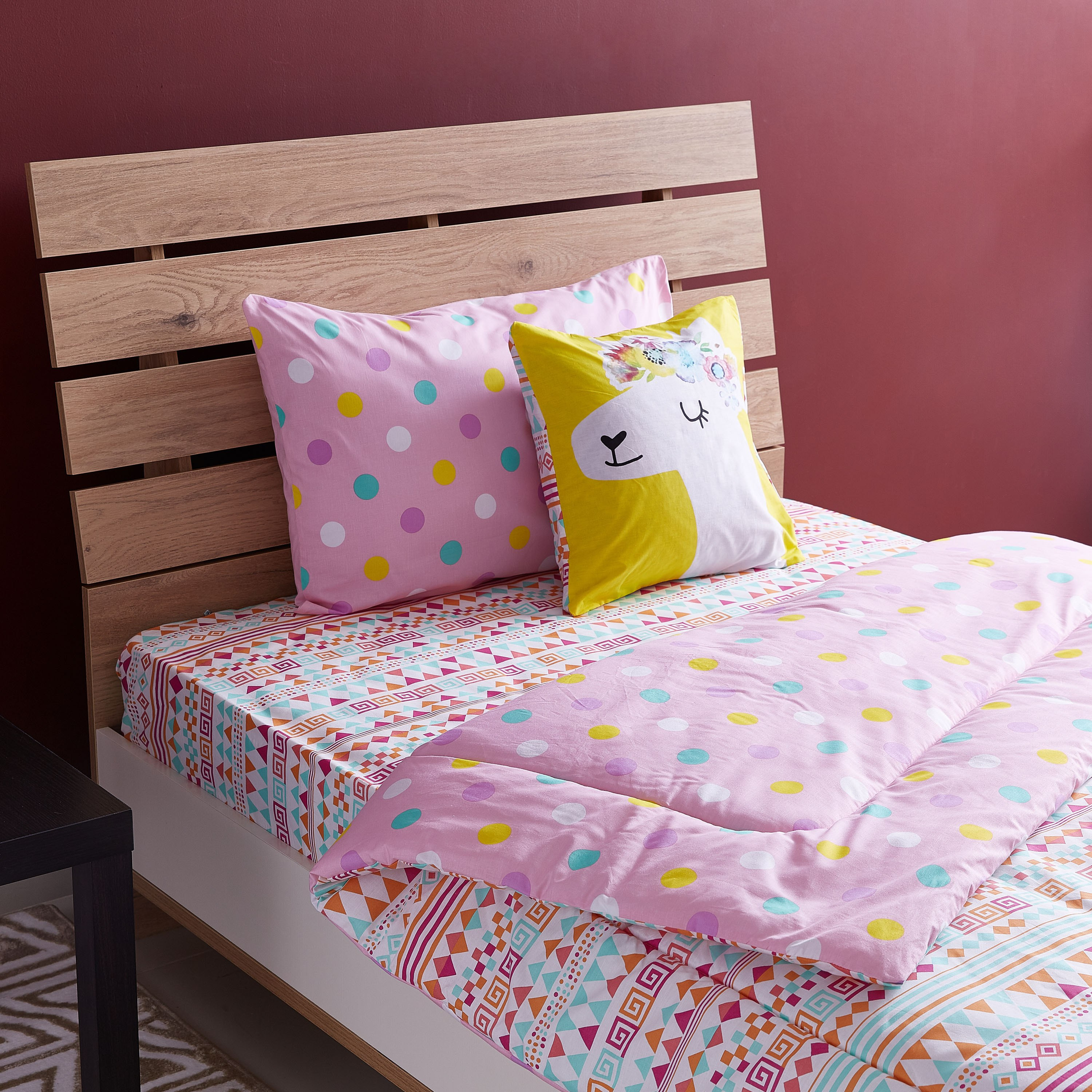 طقم ألحفة وبياضات مقاس مزدوج 4 قطع بطبعات لاما - 160x220 سم-hbxhomeware-hbxkidsandyouth-image-4