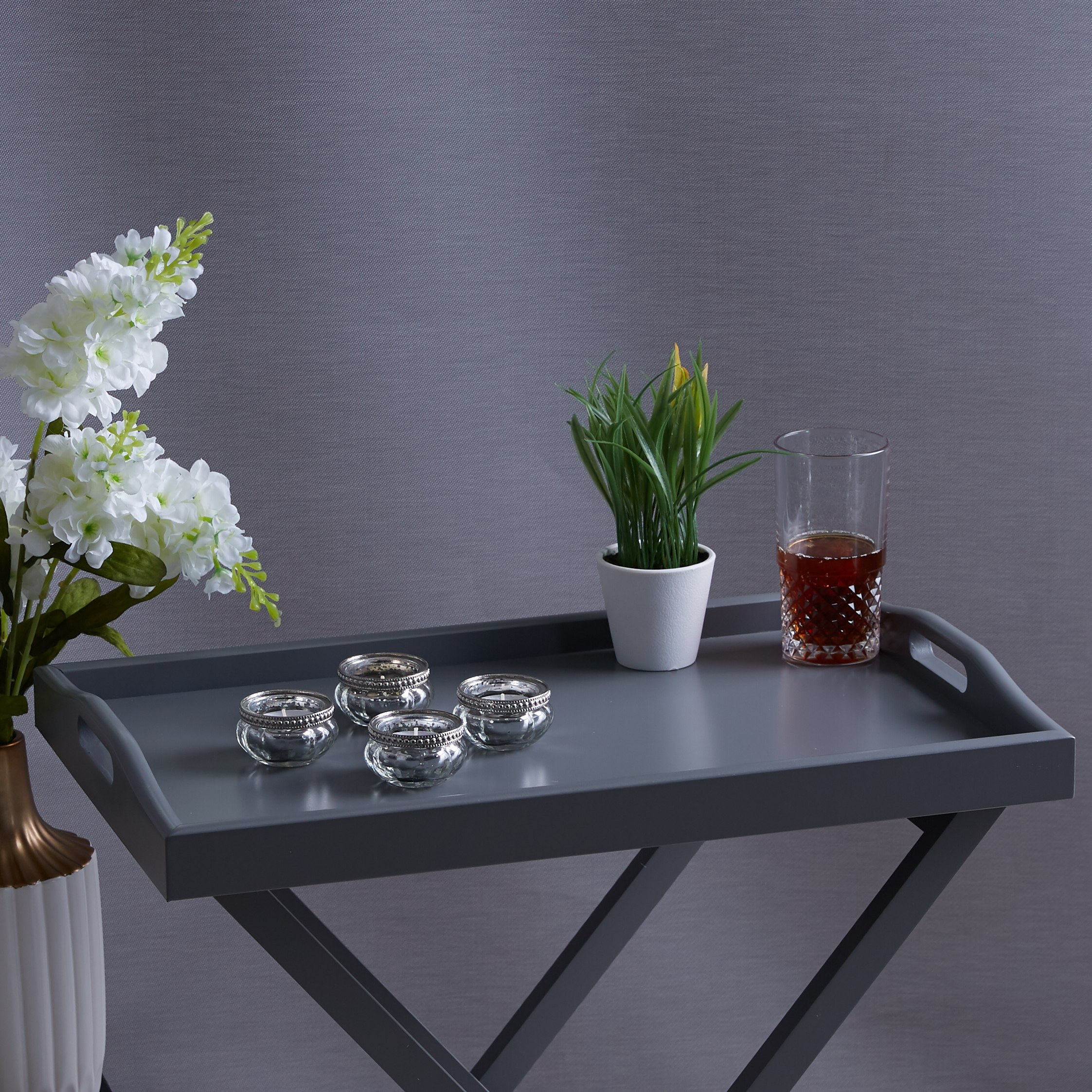 حامل شموع صغيرة زجاجي معتّم بحلقة معدنيّة- طقم من 4 قطع-hbxlivingroom-decorandaccessories-candleholders-image-4
