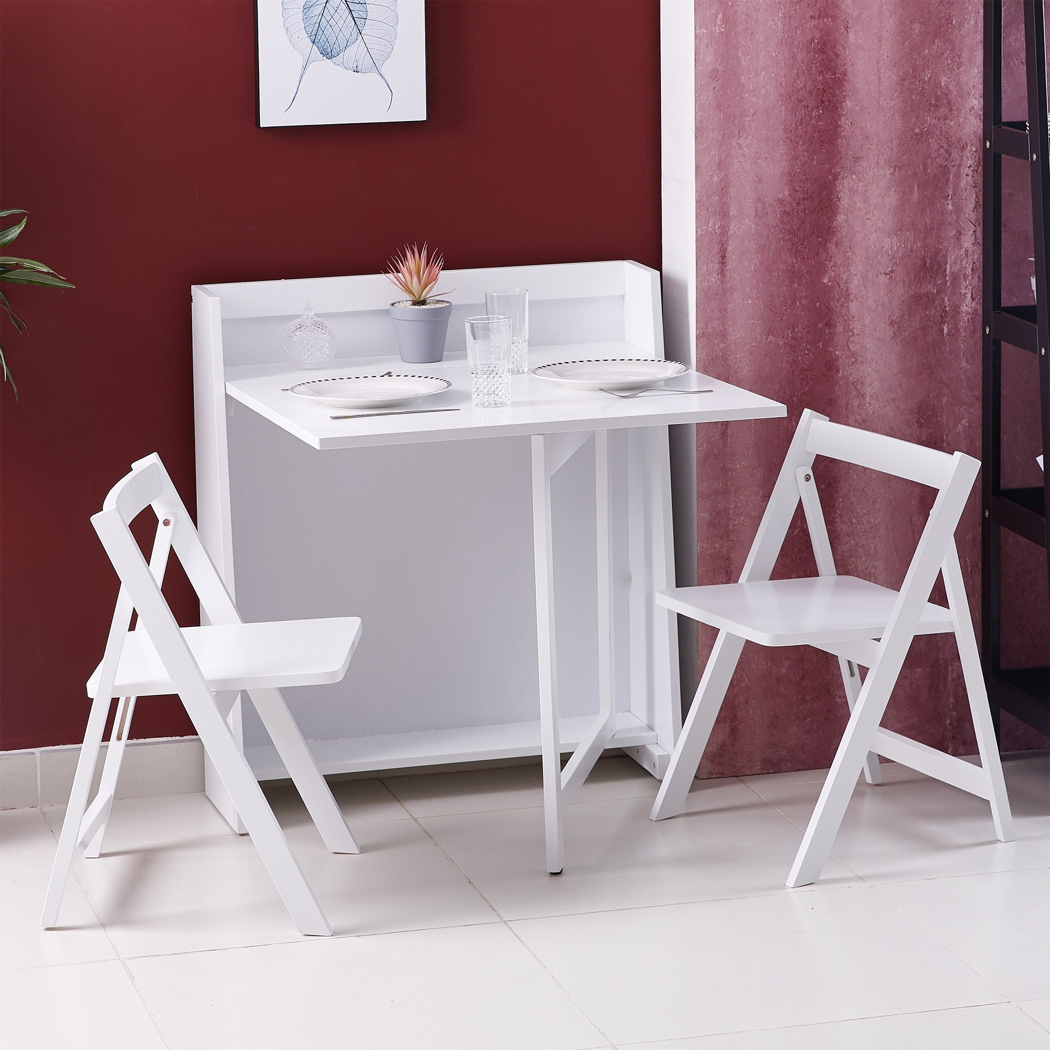 White folding dining 2024 table and chairs