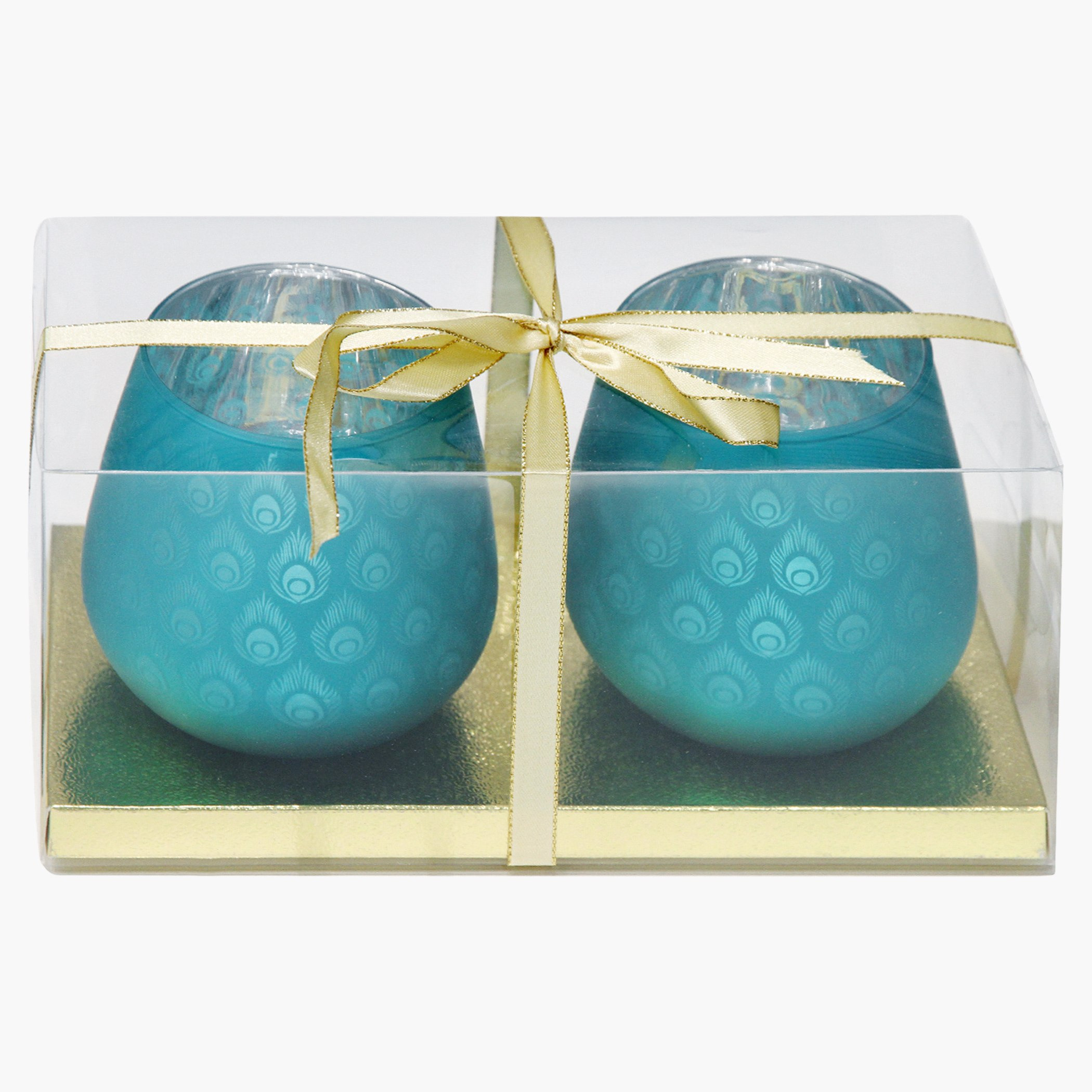 حامل شموع زجاجي على شكل بيضة بطبعات بيكوك - طقم من قطعتين-hbxlivingroom-decorandaccessories-candleholders-image-1