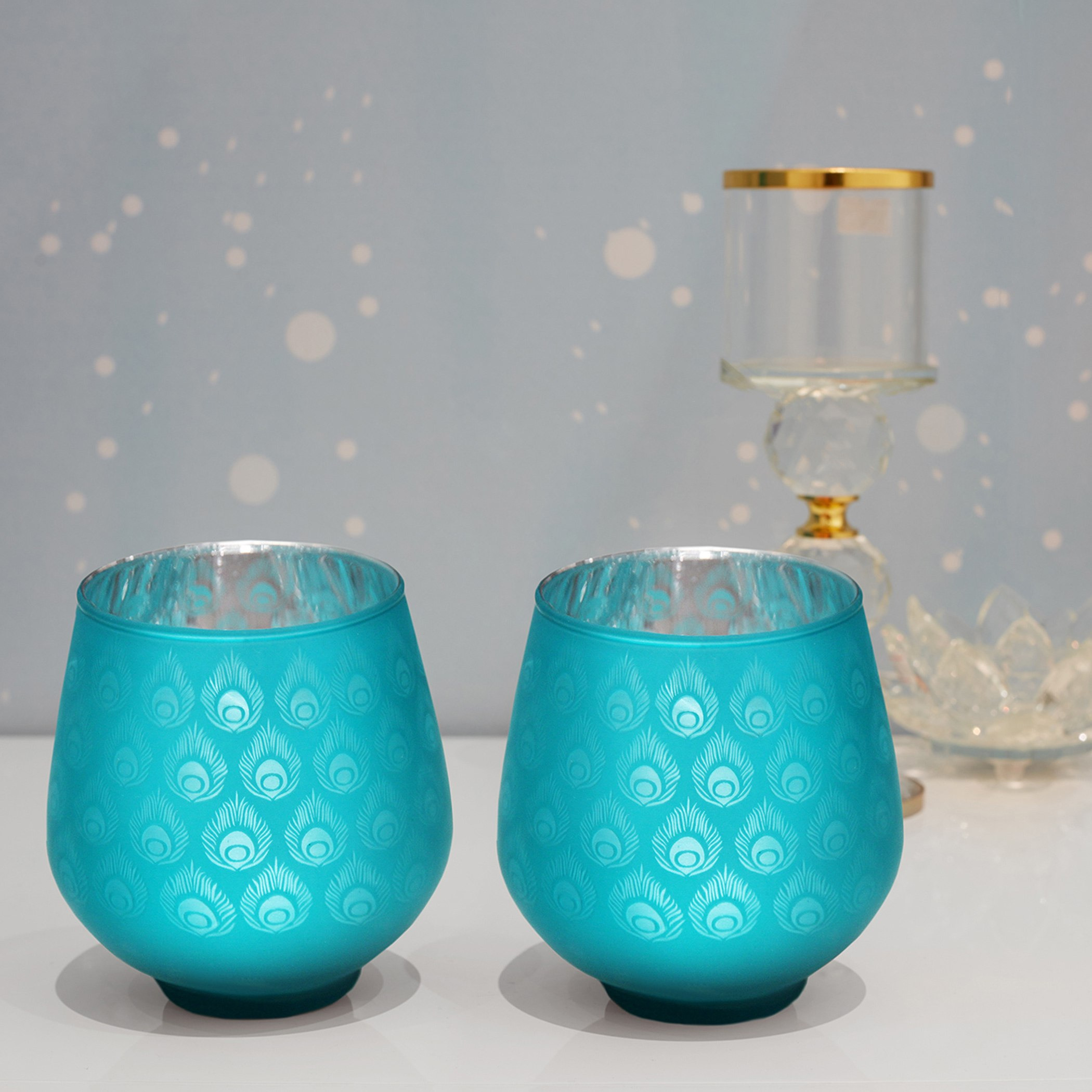 حامل شموع زجاجي على شكل بيضة بطبعات بيكوك - طقم من قطعتين-hbxlivingroom-decorandaccessories-candleholders-image-6