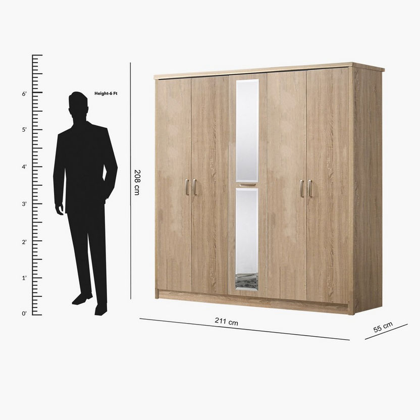 Cooper 5-Doors Wardrobe with Mirror-Wardrobes-image-6