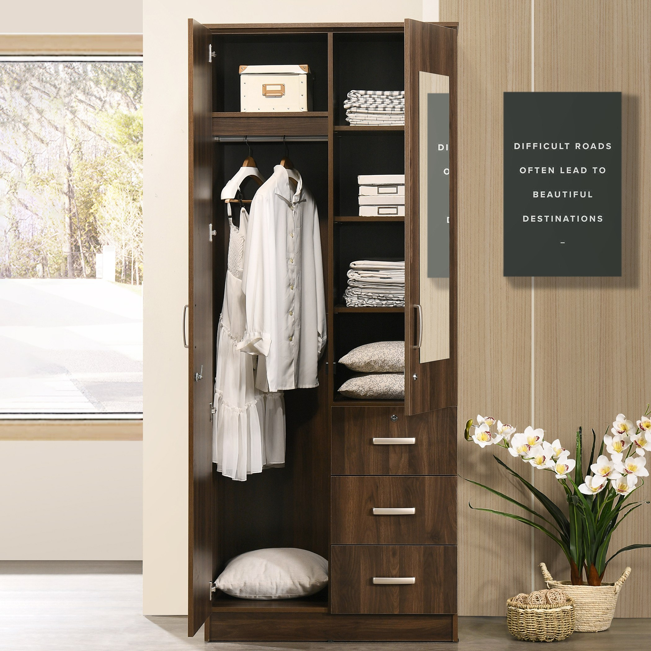 2 door wardrobe with outlet drawers and shelves