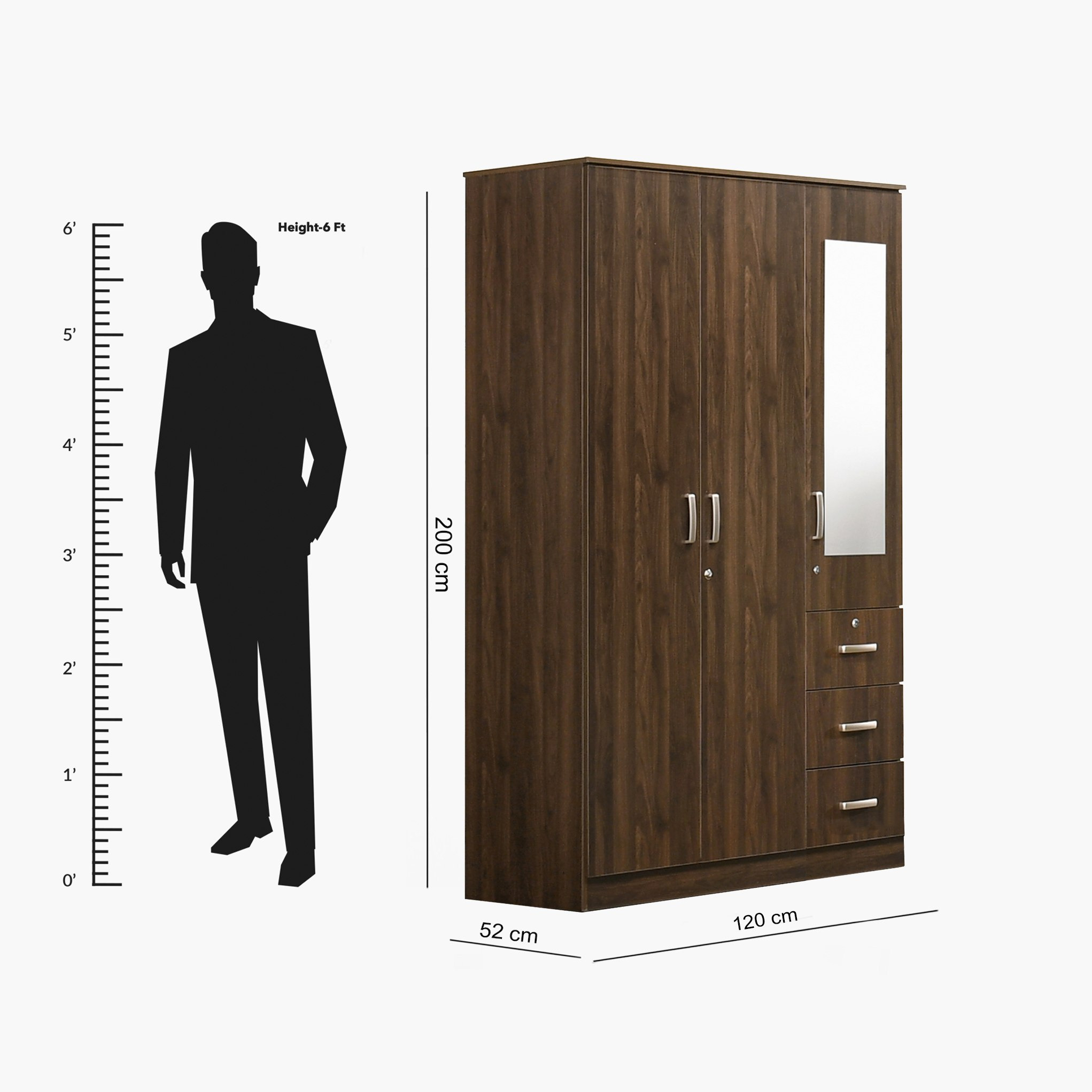 خزانة ملابس 3 أبواب قابلة للقفل مع 3 أدراج ومرآة - كوبر من موڤو-hbxfurniture-wardrobes-image-8