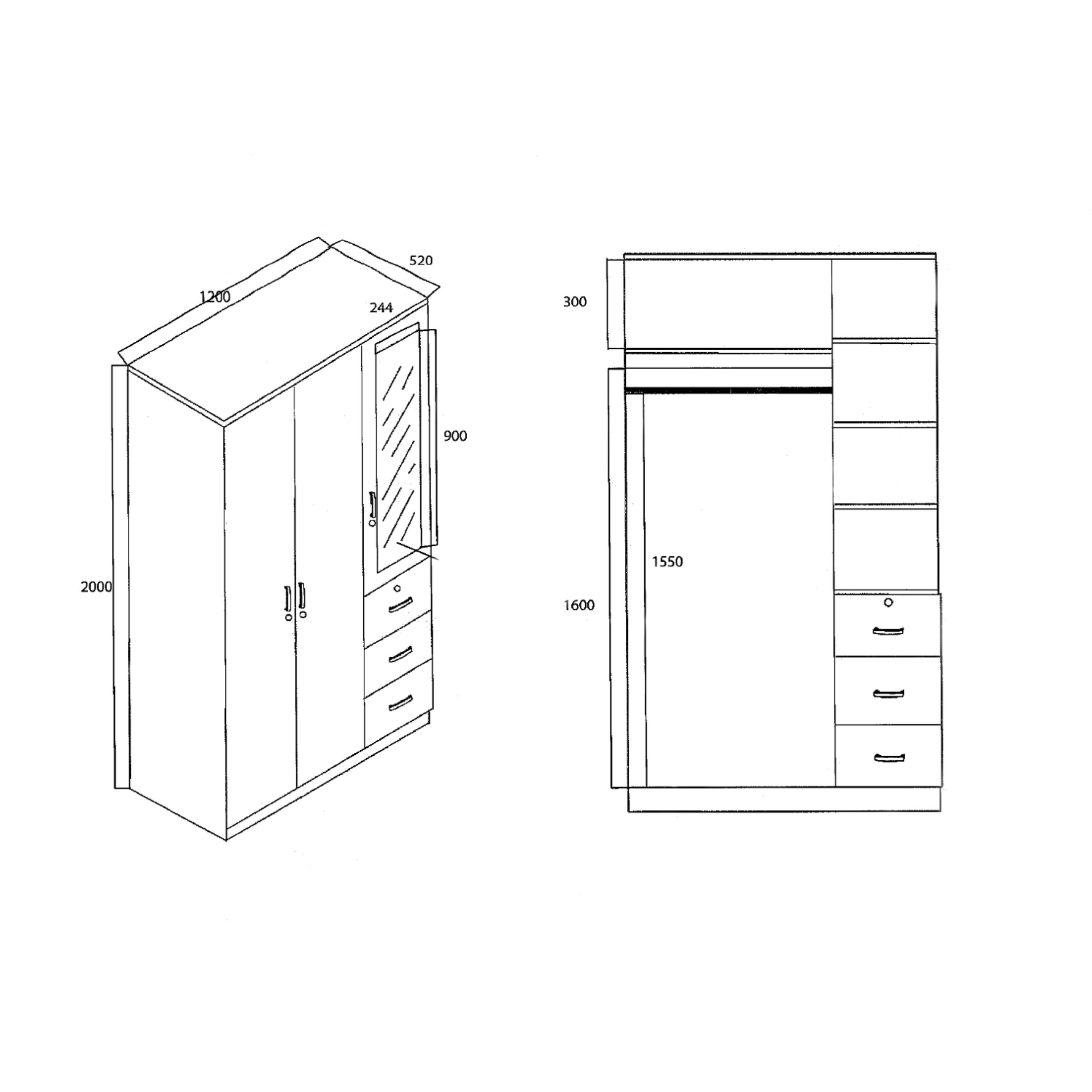 خزانة ملابس 3 أبواب قابلة للقفل مع 3 أدراج ومرآة - كوبر من موڤو-hbxfurniture-wardrobes-image-9