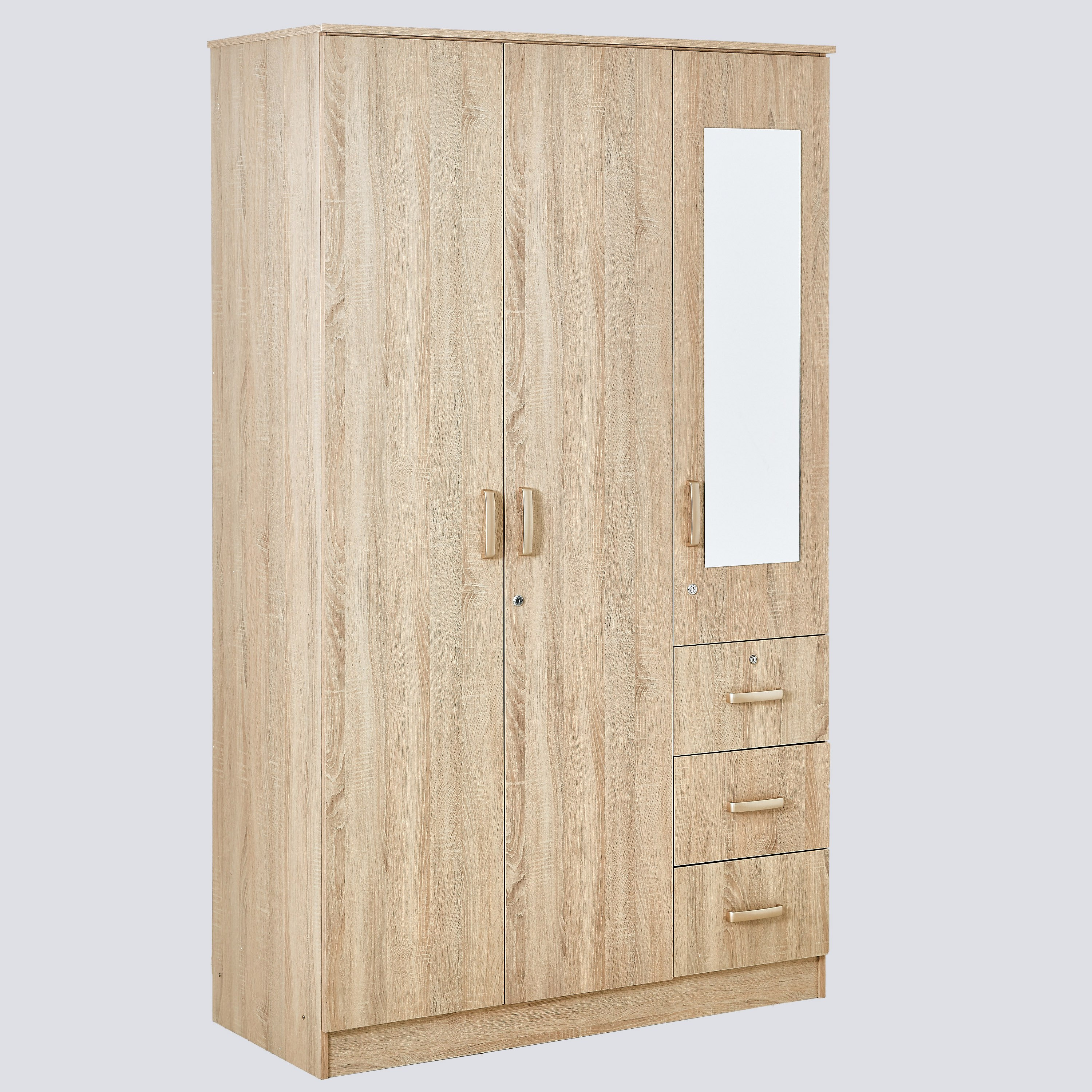 Movo Cooper 3-Door Lockable Wardrobe with 3 Drawers and Mirror-hbxfurniture-wardrobes-image-12