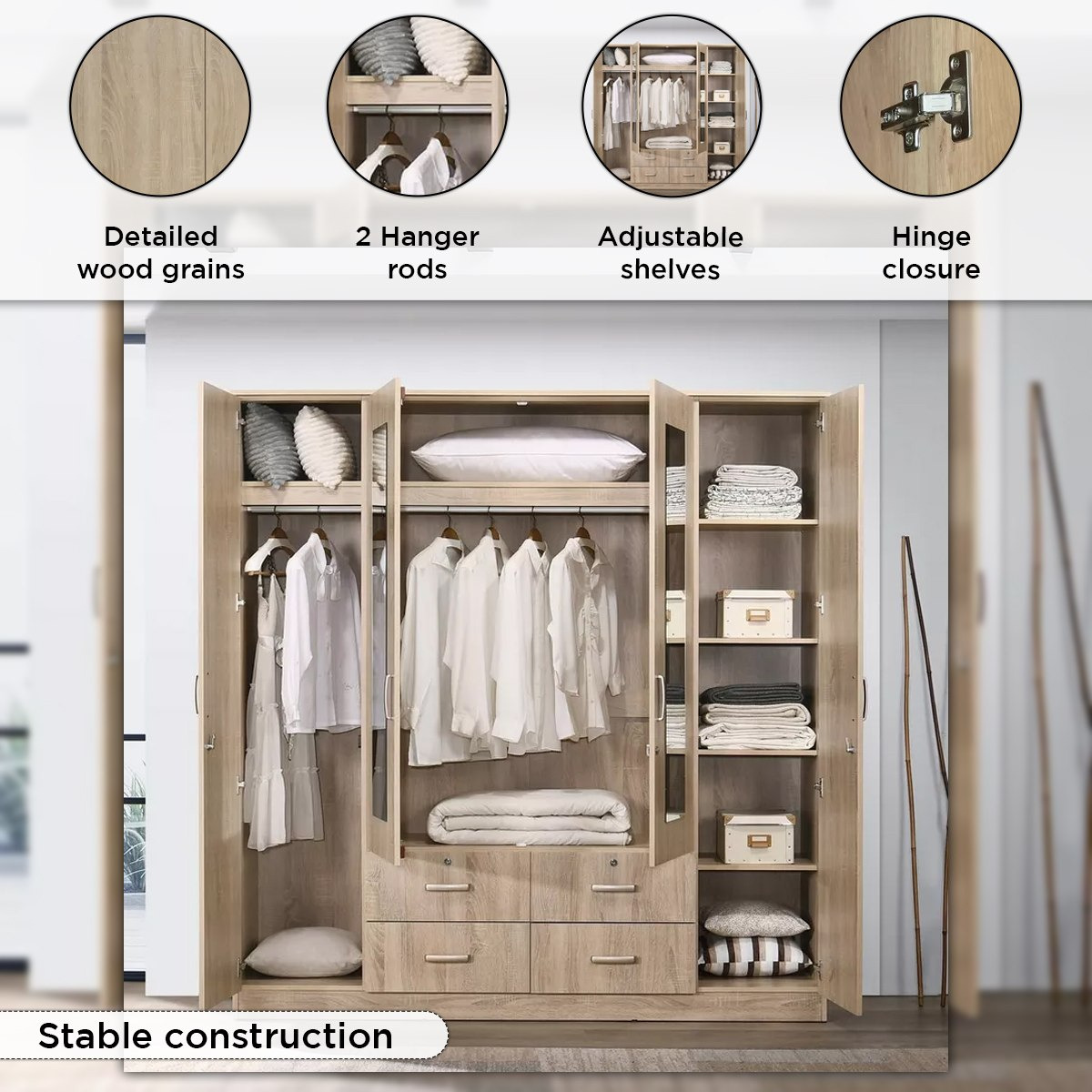 خزانة ملابس بـ4 أدراج و4 أبواب و2 مرآة وأقفال من كوبر-hbxfurniture-wardrobes-image-5