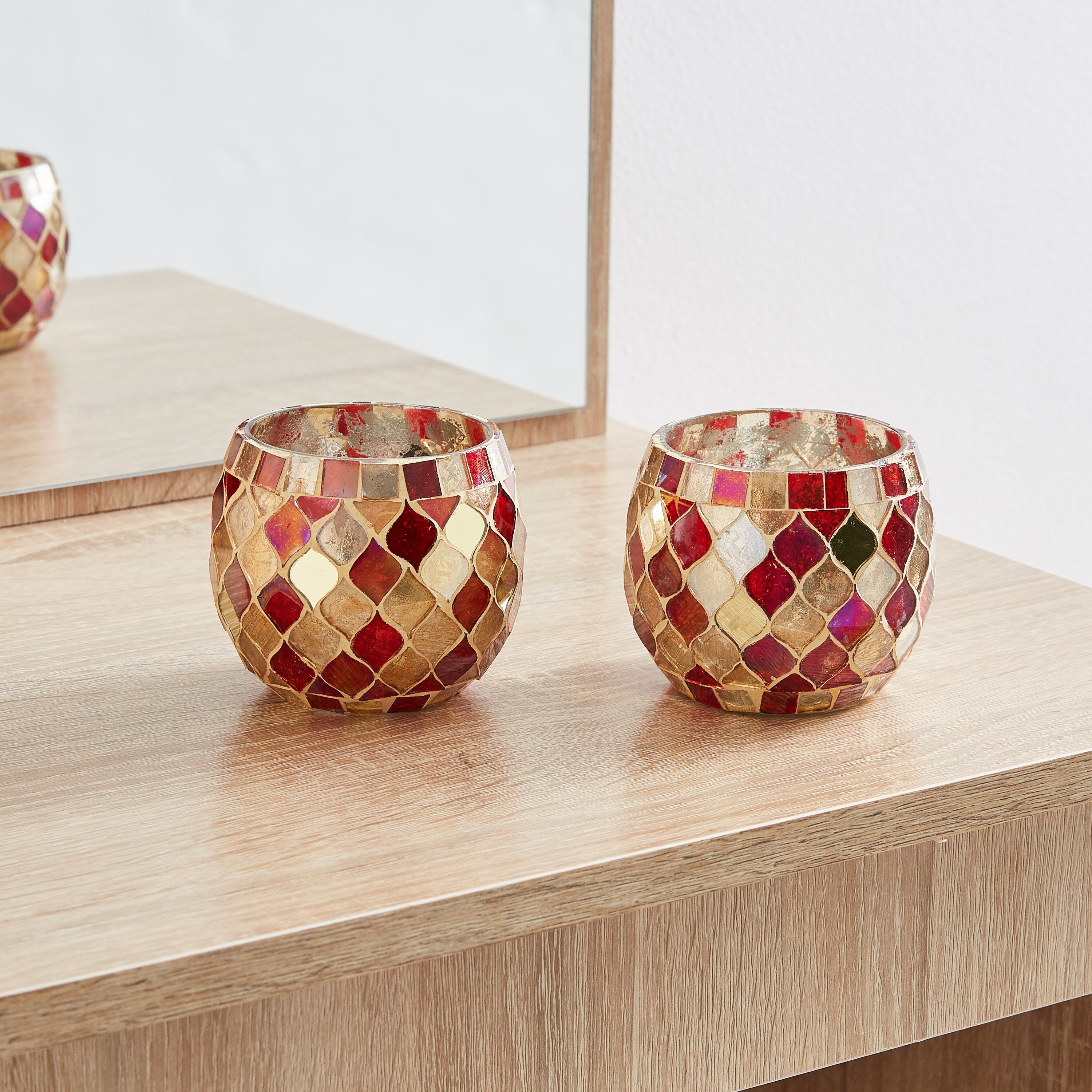 حامل شموع مزيّن بالفسيفساء - طقم من قطعتين-hbxlivingroom-decorandaccessories-candleholders-image-1
