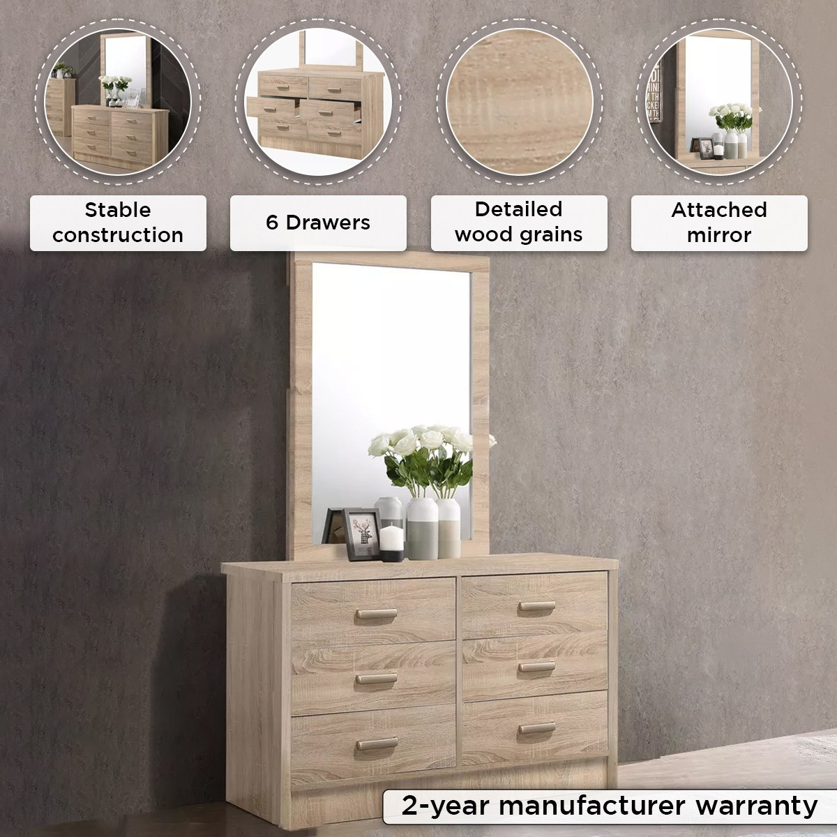 طاولة تزيين كبيرة 6 أدراج دون مرآة - كوبر من موڤو-hbxfurniture-bedroom-dressersandmirrors-image-4